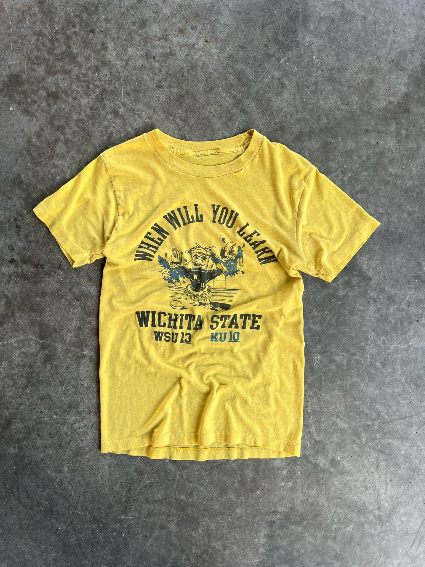 Vintage Single Stitch Yellow Wichita State Vs Kansas Shirt - S