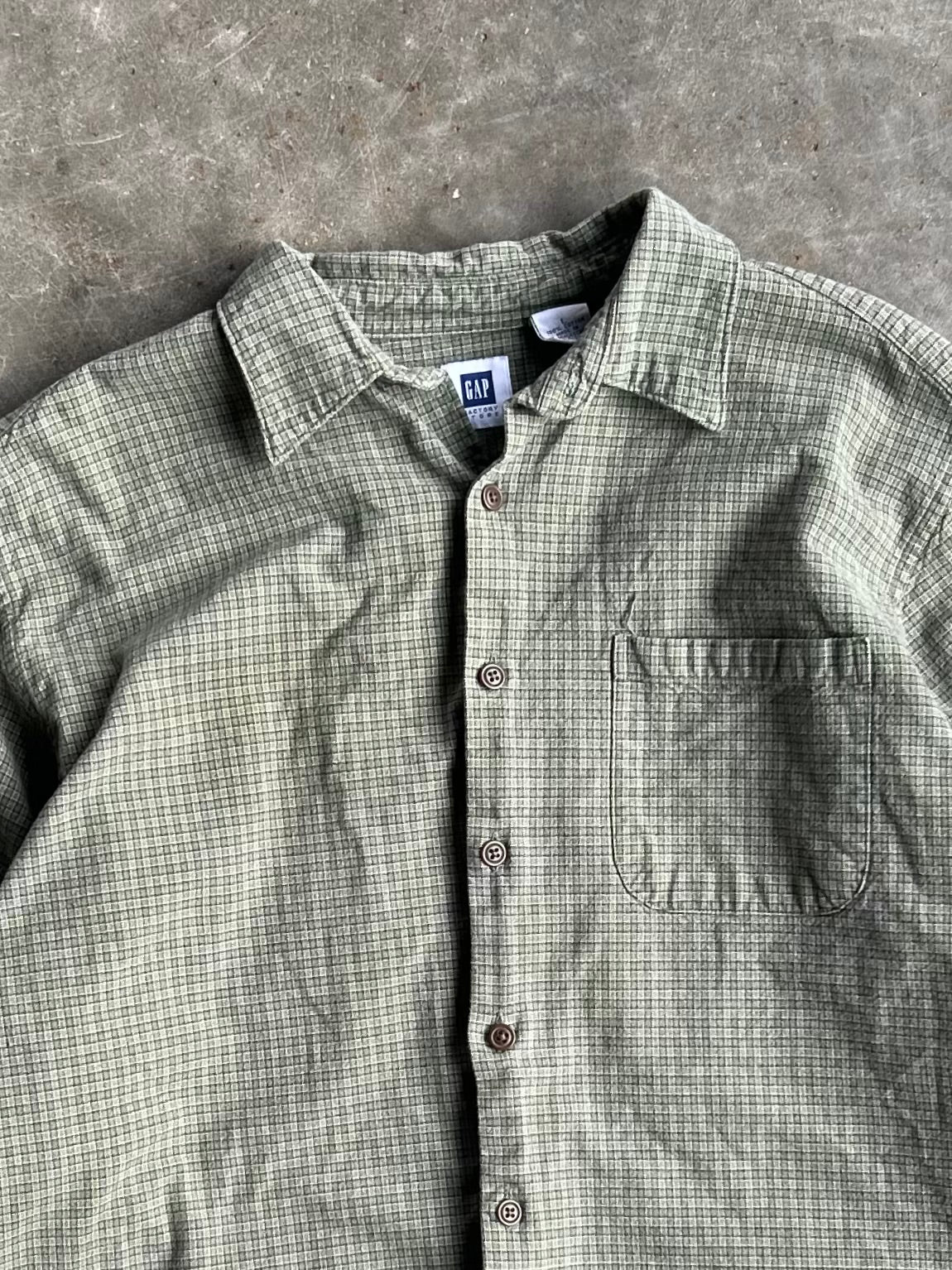 Green GAP Plaid Button-Up - L