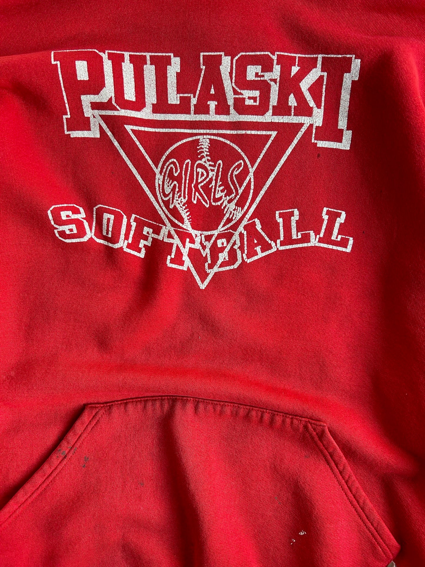 Vintage Red Pulaski Softball Russell Hoodie - L