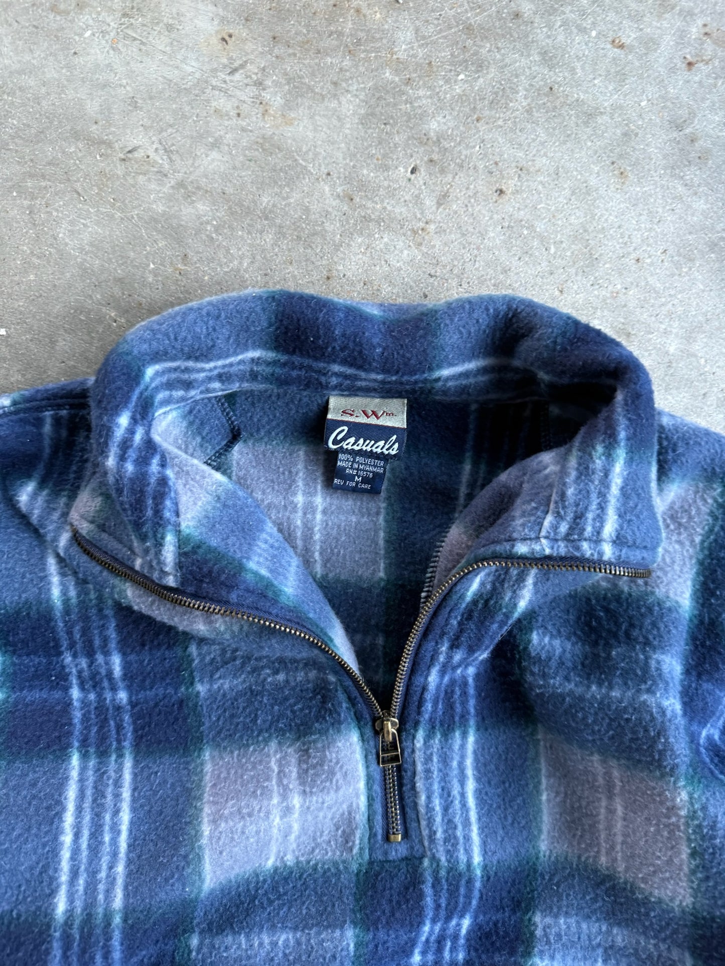 Vintage S.W Casuals Blue Plaid Fleece Quarter Zip - M