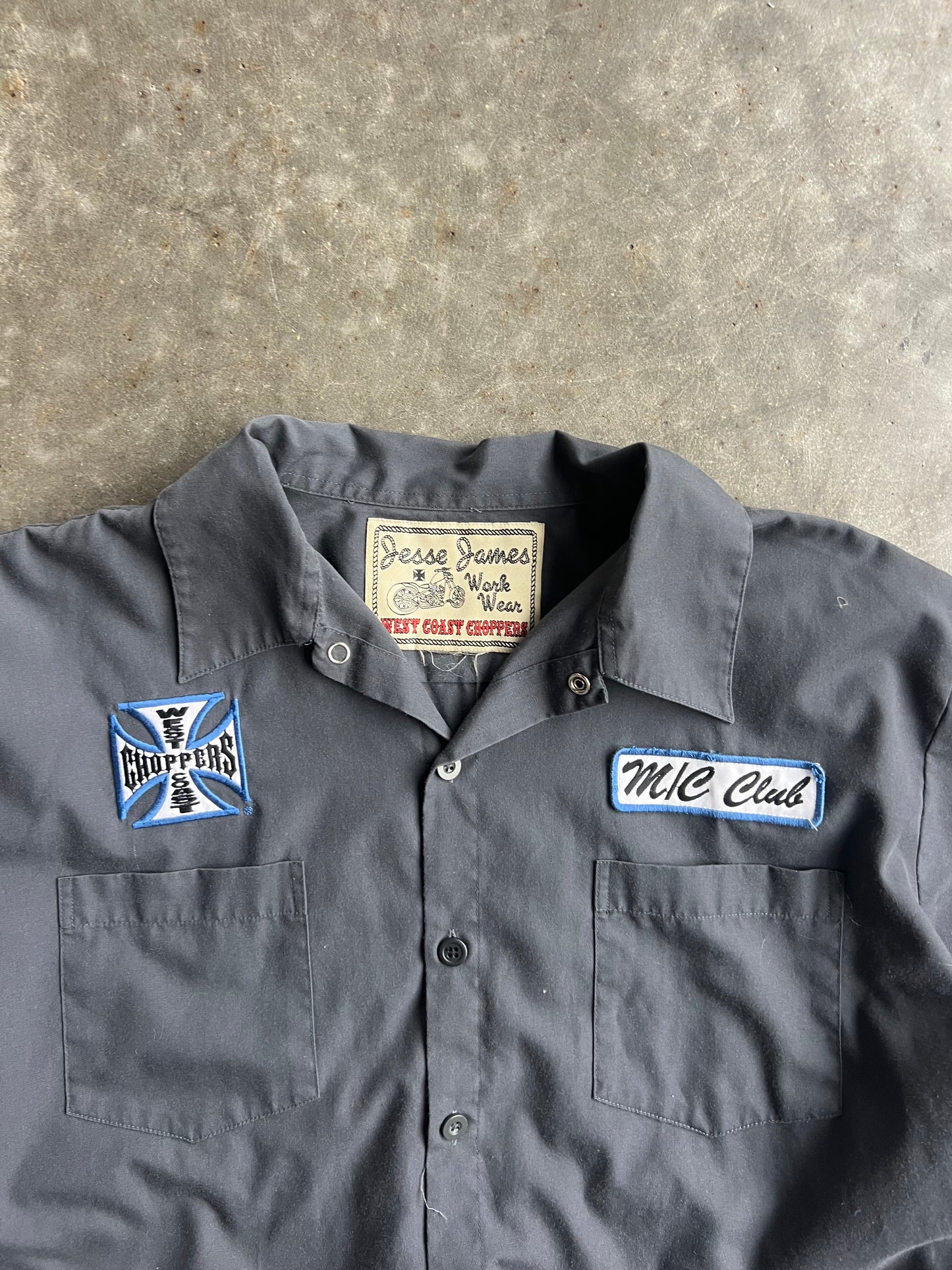 Vintage Dark Grey Cropped West Coast Choppers Button Up Shirt - XL