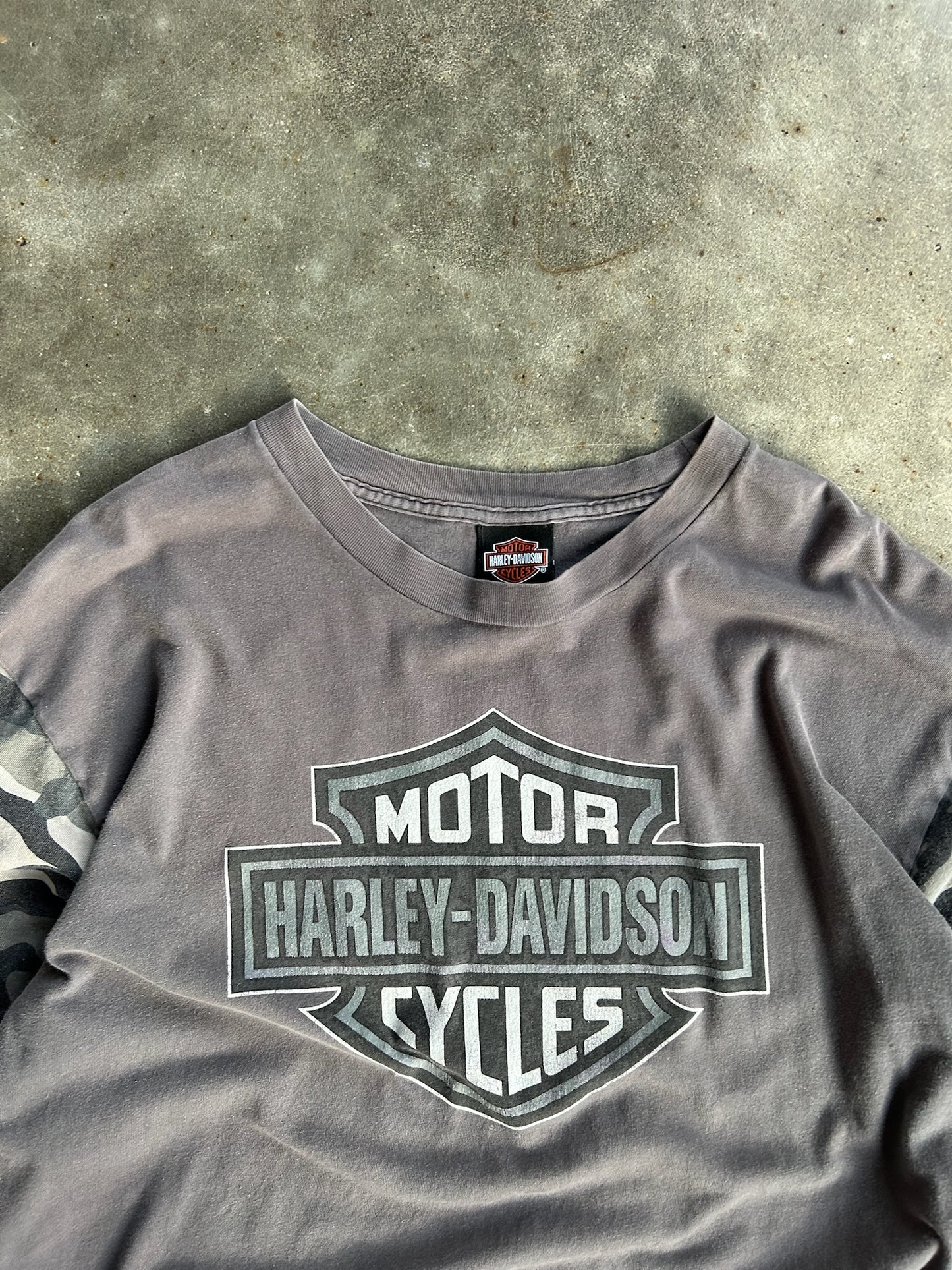 Vintage Grey Camo Sleeved Harley Davidson Long Sleeve Shirt - XL