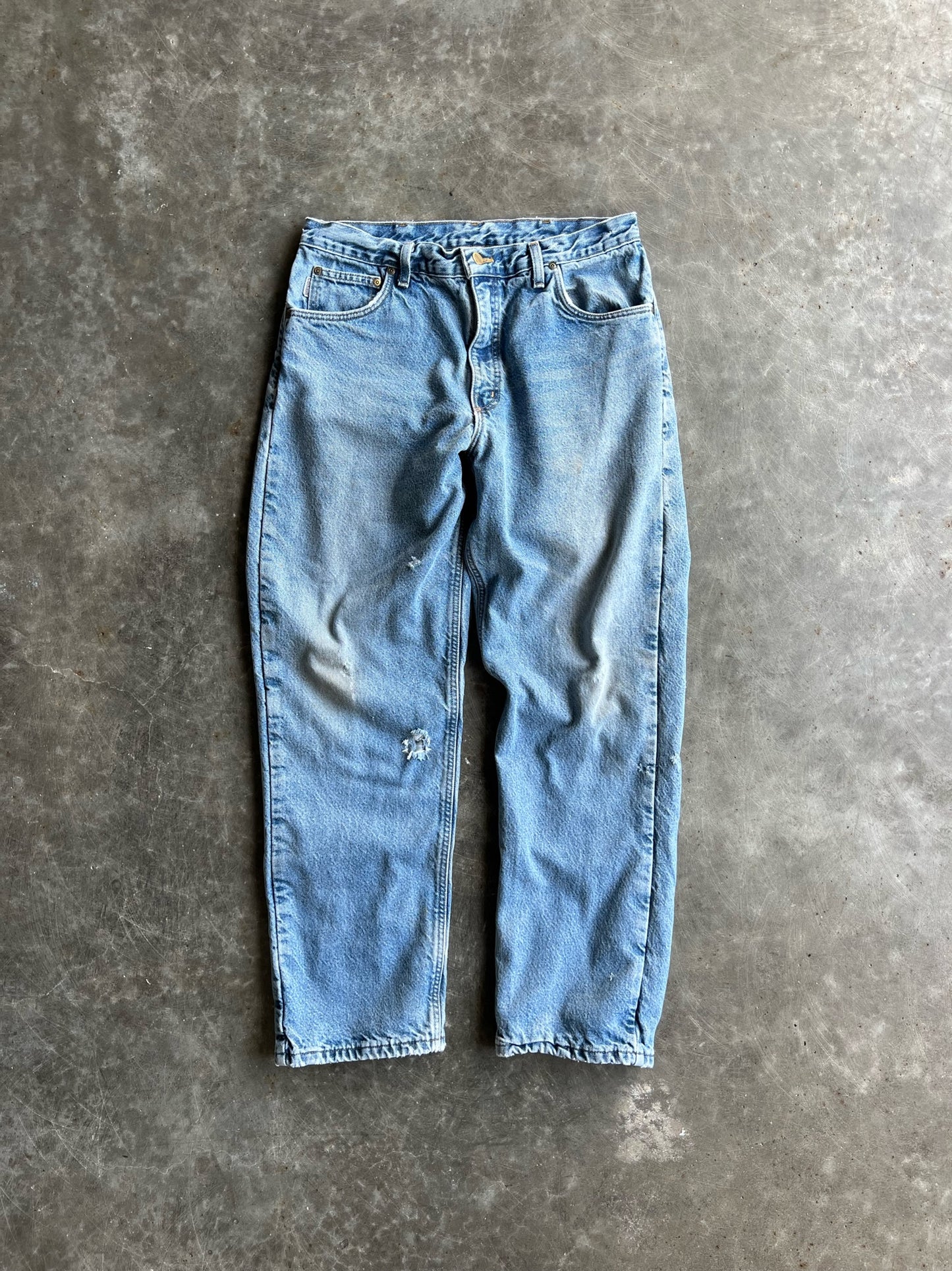 Vintage Light Wash Distressed Flannel Lined Carhartt Pants - 34