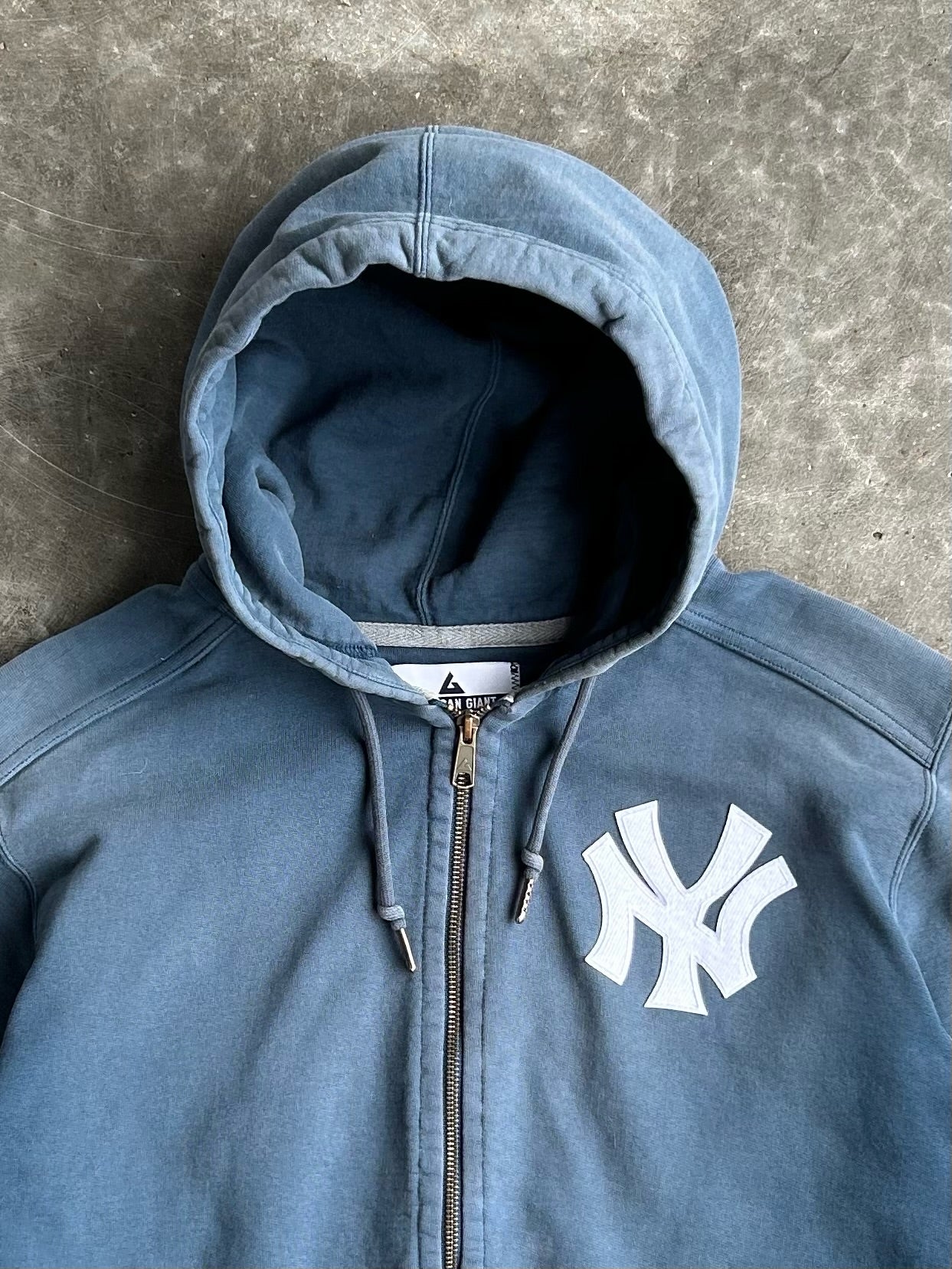 Vintage Faded Navy Yankees Zip Up Hoodie - XL