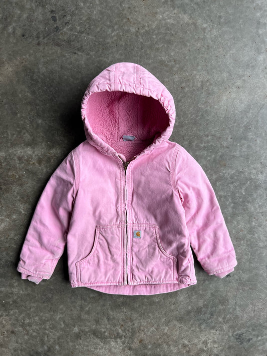 Vintage Baby Pink Sherpa Lined Hooded Carhartt Jacket - 4T