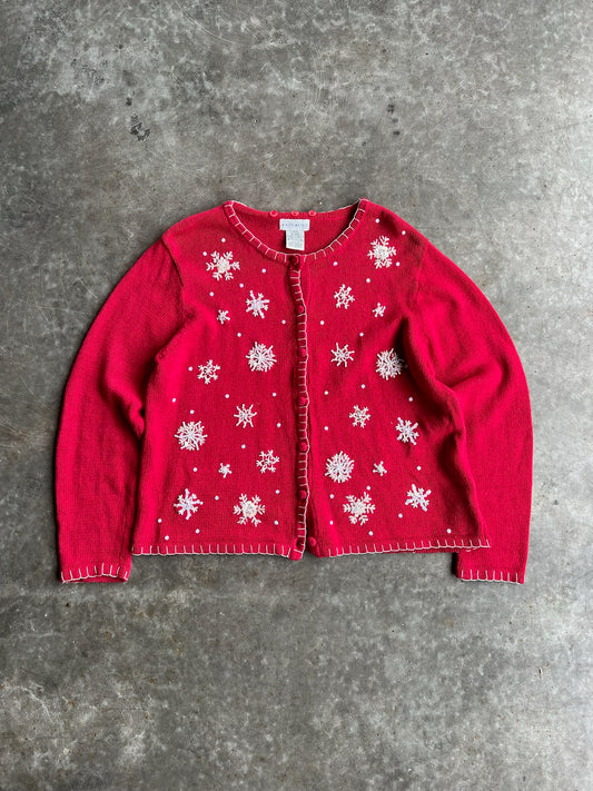 Vintage Red Snowflake Christmas Knit - XL