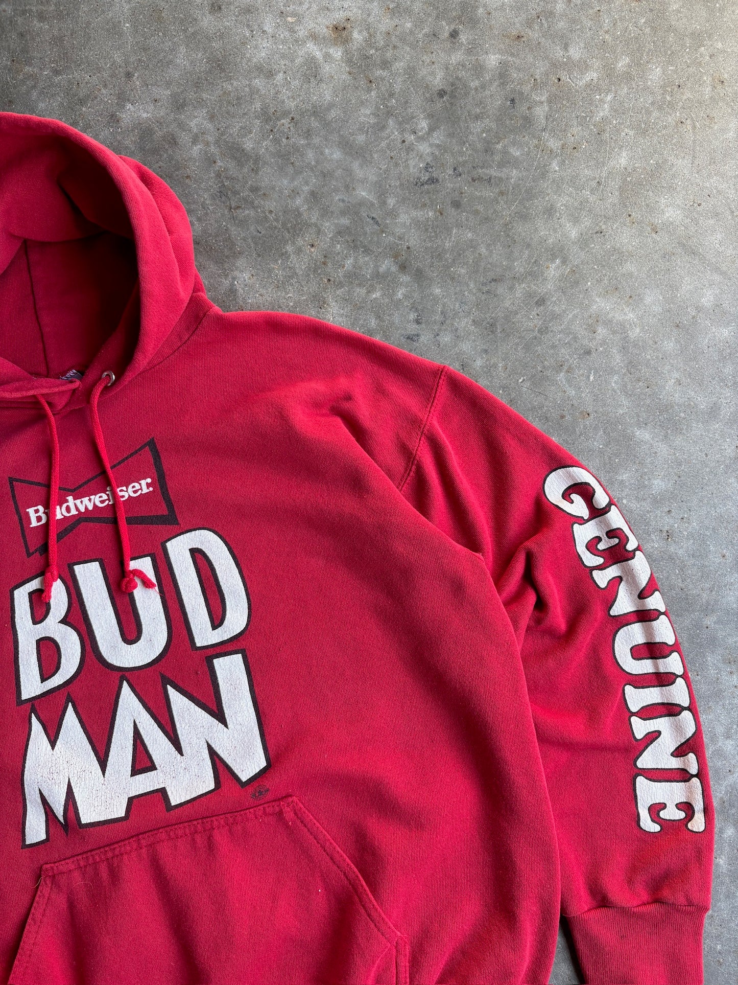 Vintage Red Budweiser Bud Man Hoodie - L