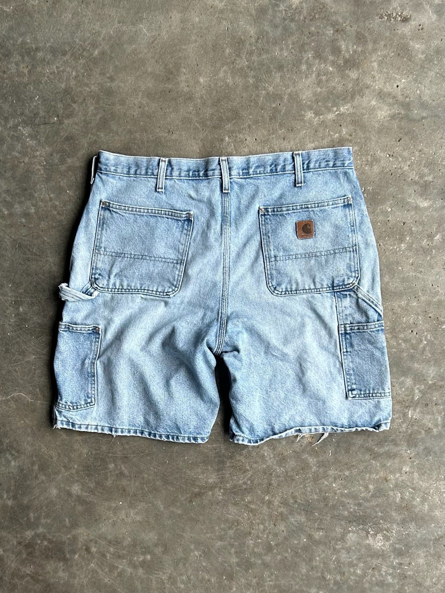 Vintage Light Faded Denim Distressed Carhartt Carpenter Shorts - 36