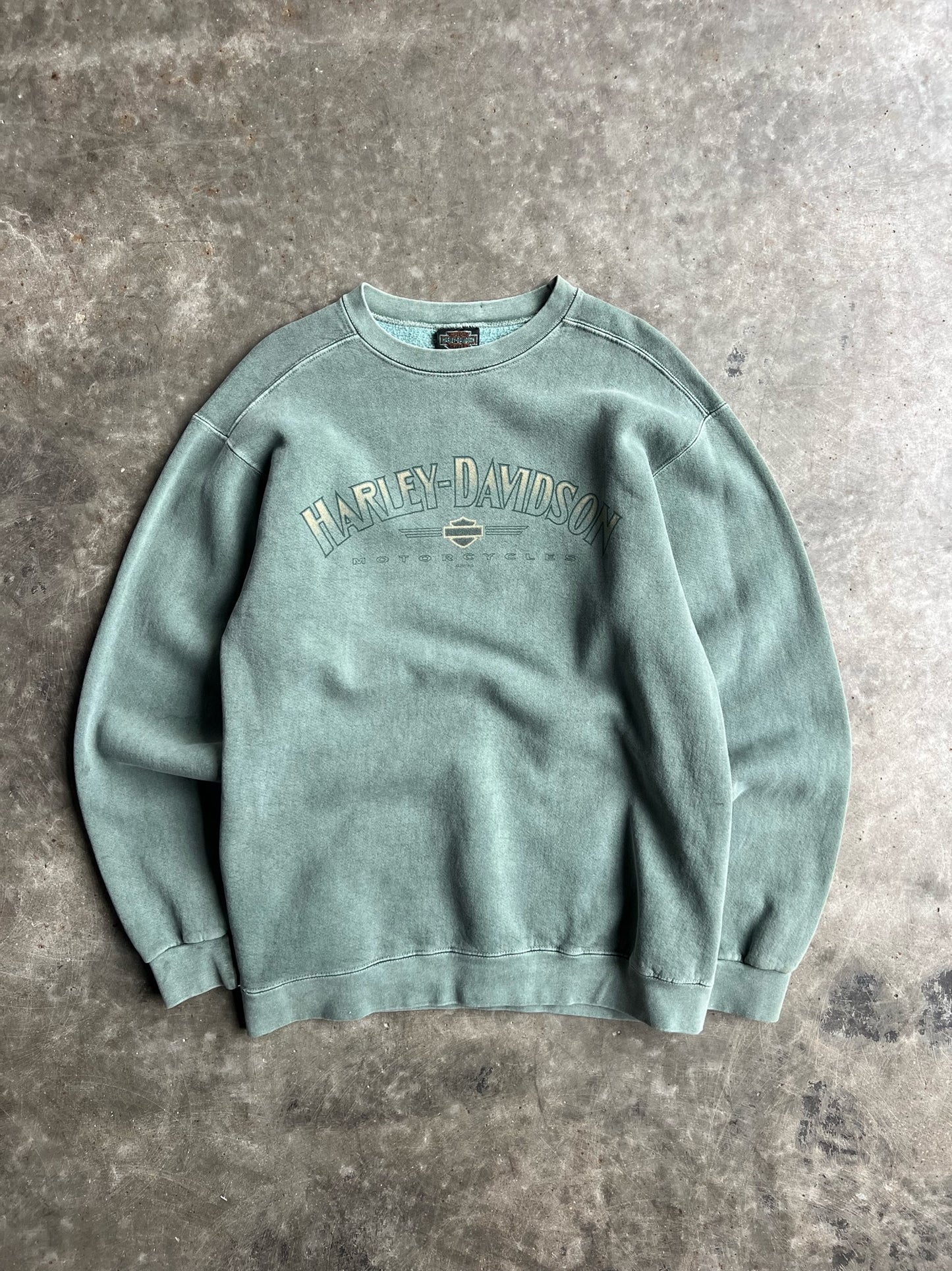 Vintage Faded Green Harley Davidson Crew - L