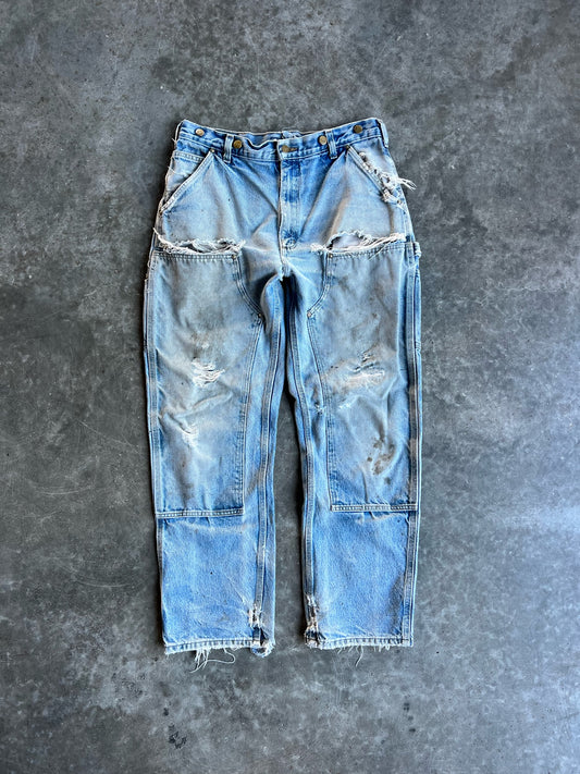 Vintage Distressed Light Wash Carhartt Double Knee Pants - 34