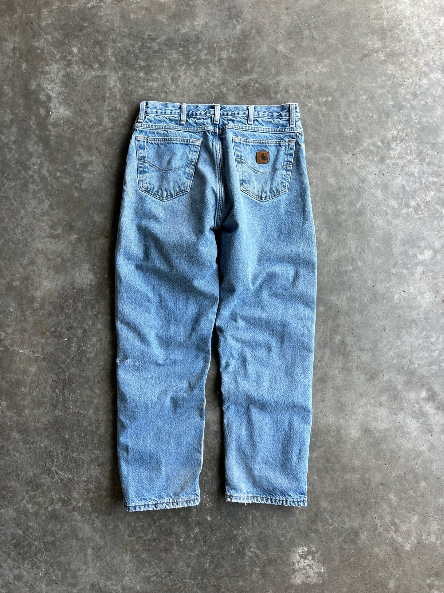 Vintage Light Wash Distressed Flannel Lined Carhartt Pants - 34