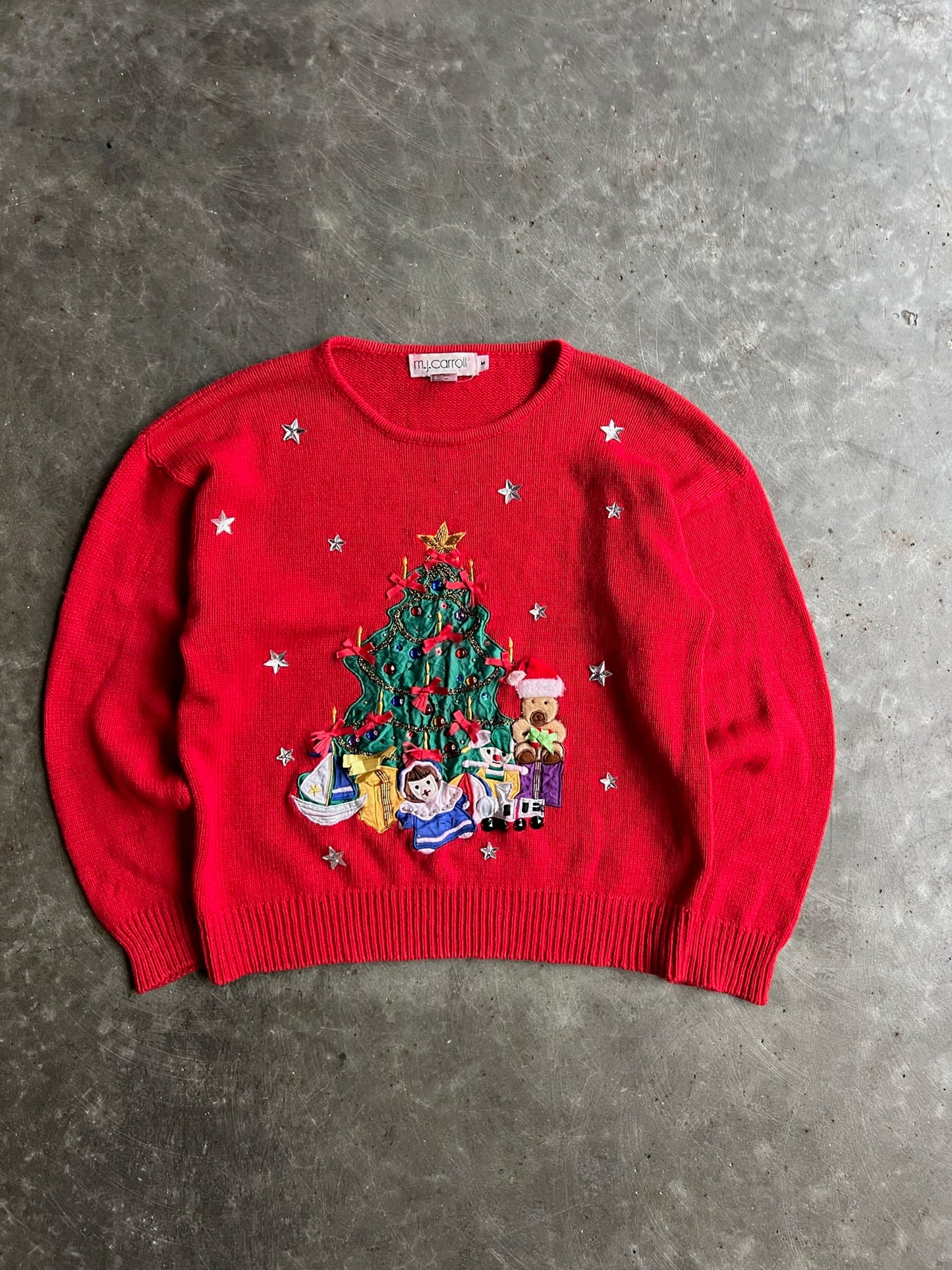 Vintage Red Christmas Tree M.J. Carroll Knit Sweater - M