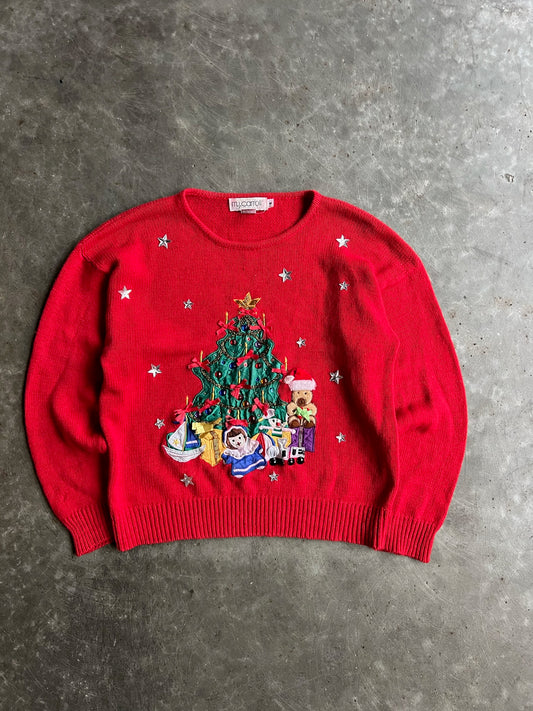 Vintage Red Christmas Tree M.J. Carroll Knit Sweater - M