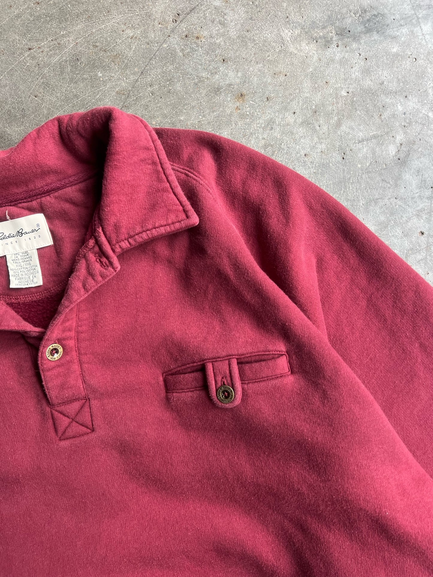 Vintage Dark Red Cropped Eddie Bauer Button Up Pullover - XXL