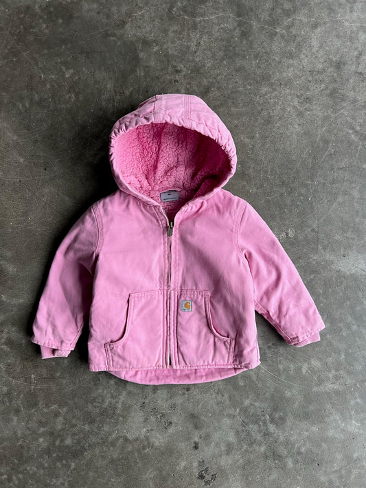 Vintage Baby Pink Sherpa Lined Hooded Carhartt Jacket - 18M