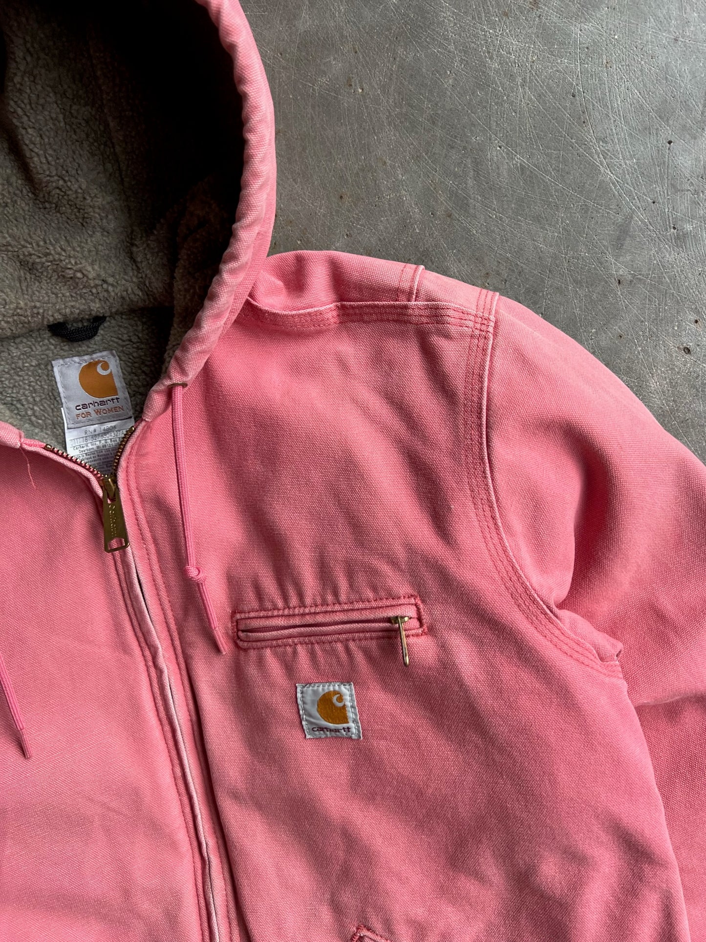 Vintage Baby Pink Fleece Lined Hooded Carhartt Jacket - M