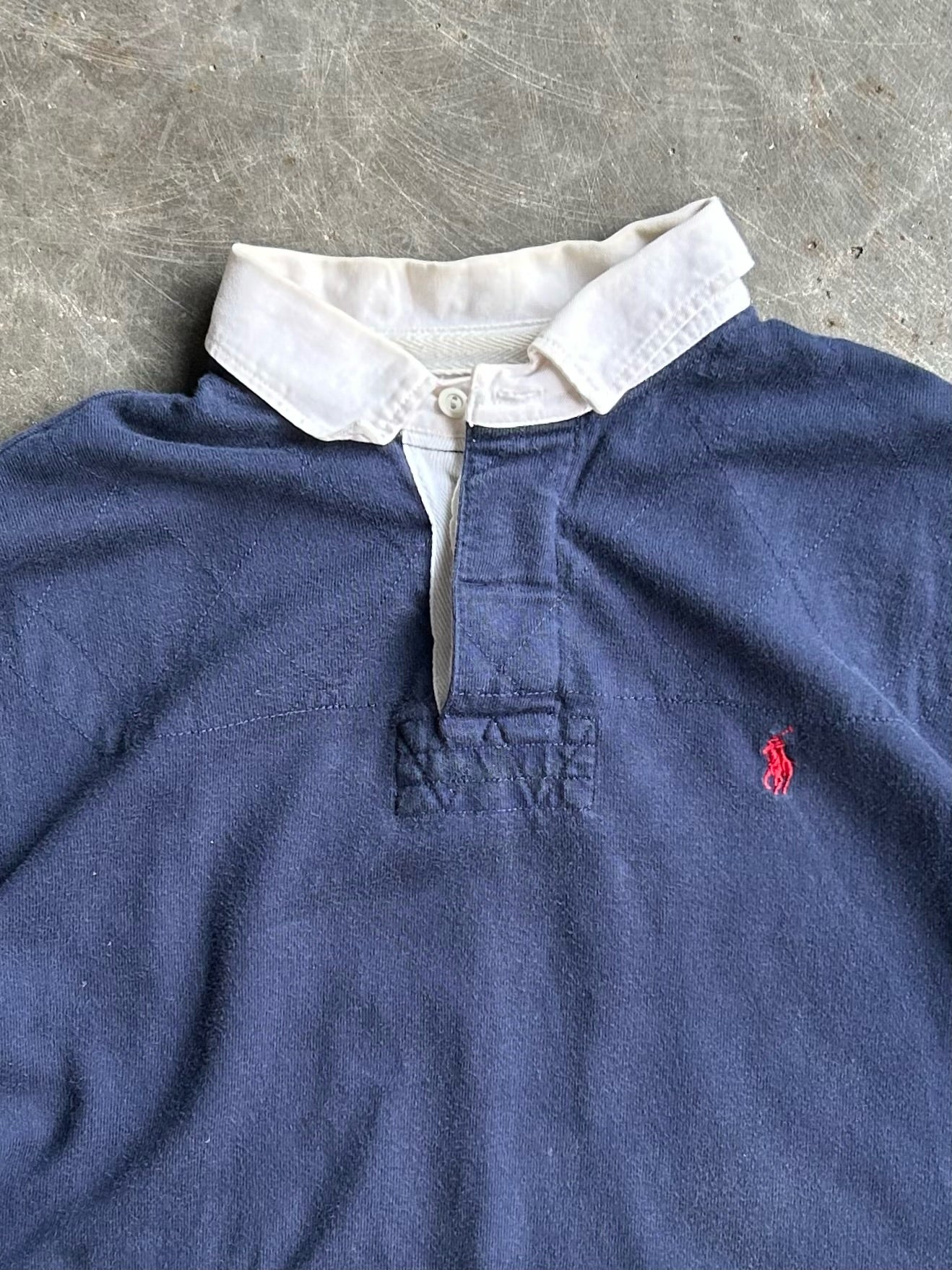 Vintage Navy Cropped Polo Rugby Long Sleeve - XL