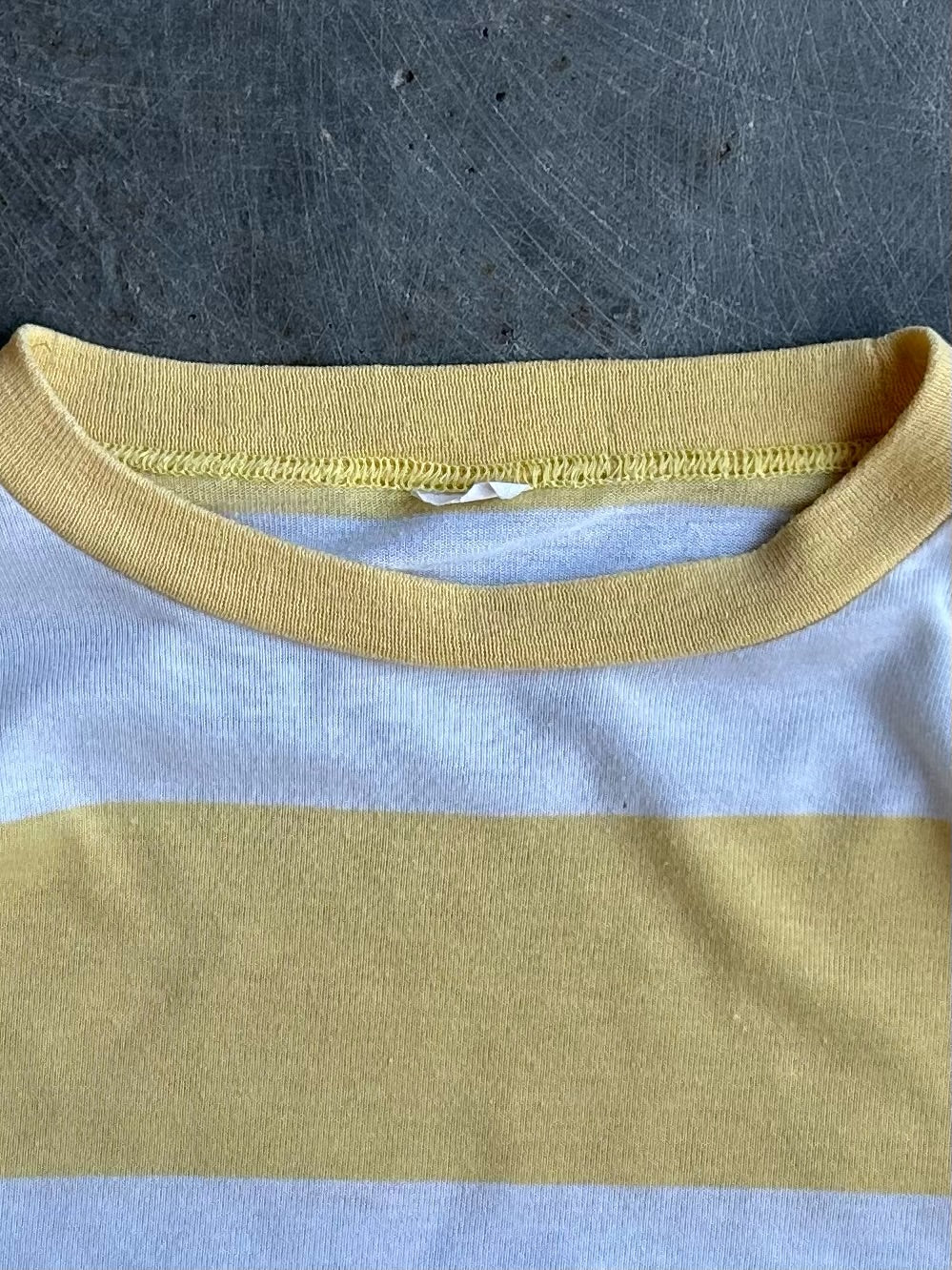 Vintage Faded Yellow Distressed Striped Tee - XL