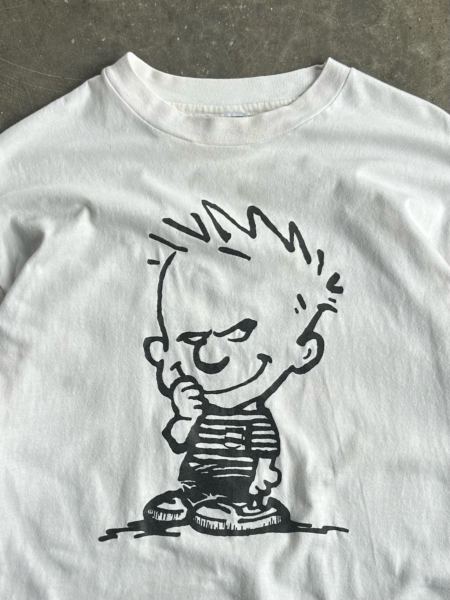 Vintage White Mischievous Calvin Tee - XL