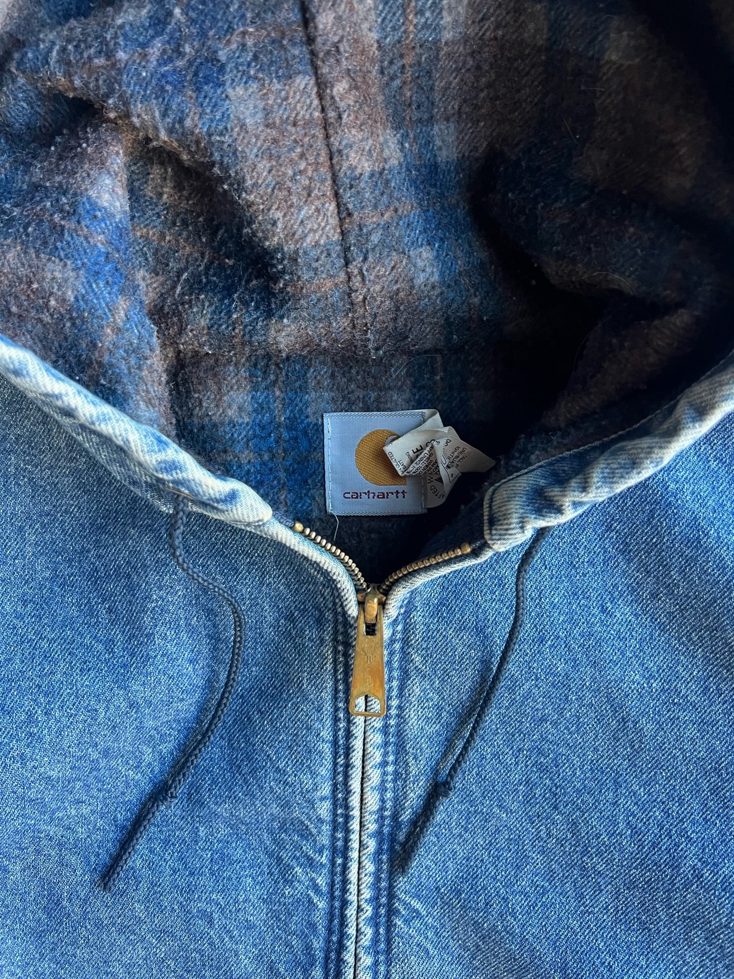 Vintage Denim Flannel Lined Hooded Carhartt Jacket - XL