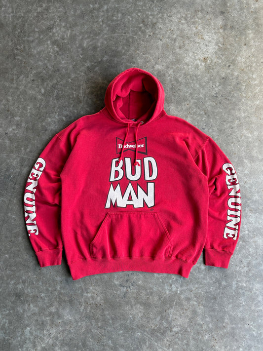 Vintage Red Budweiser Bud Man Hoodie - L