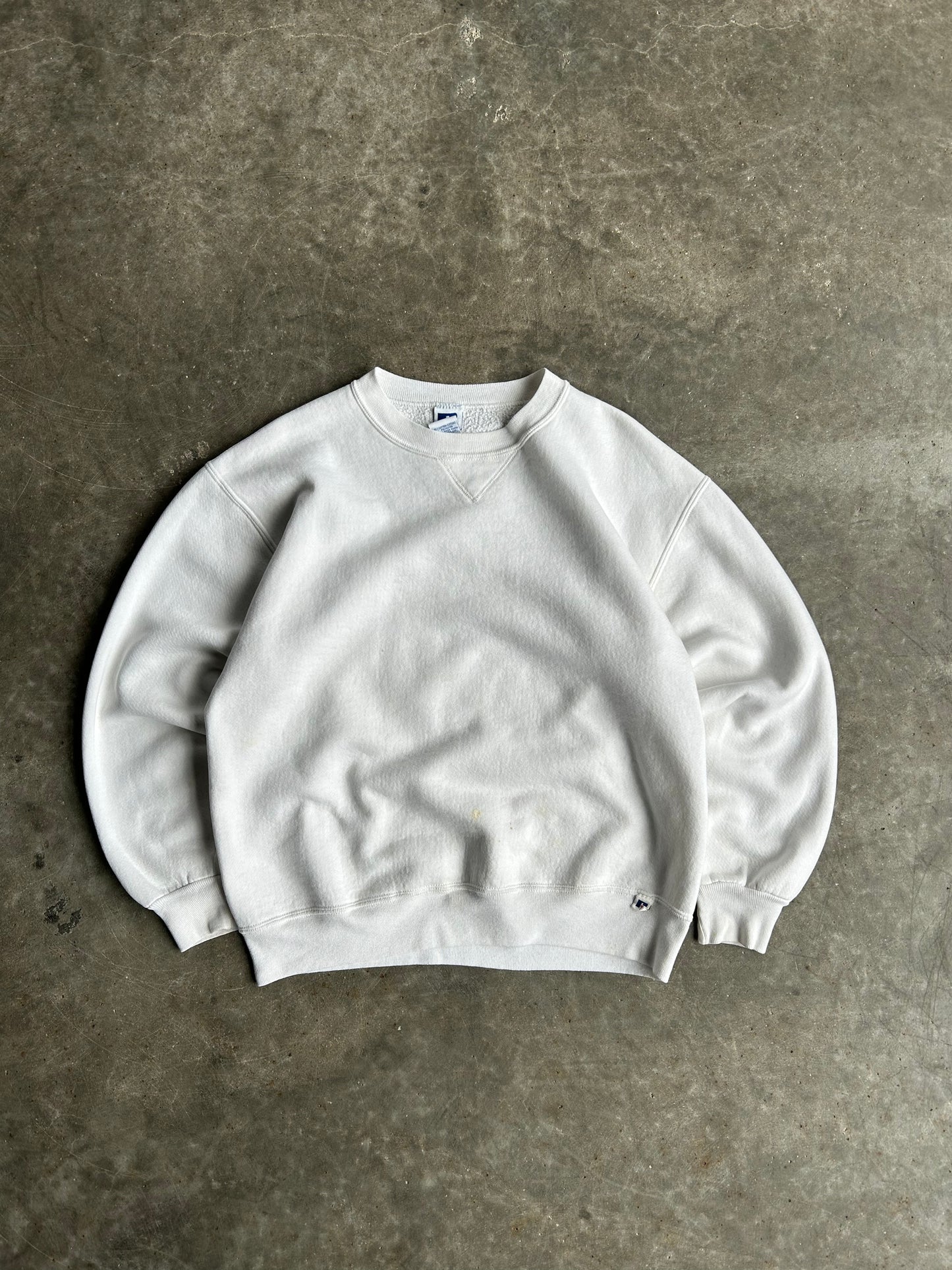 Vintage White Blank Russell Crew - L