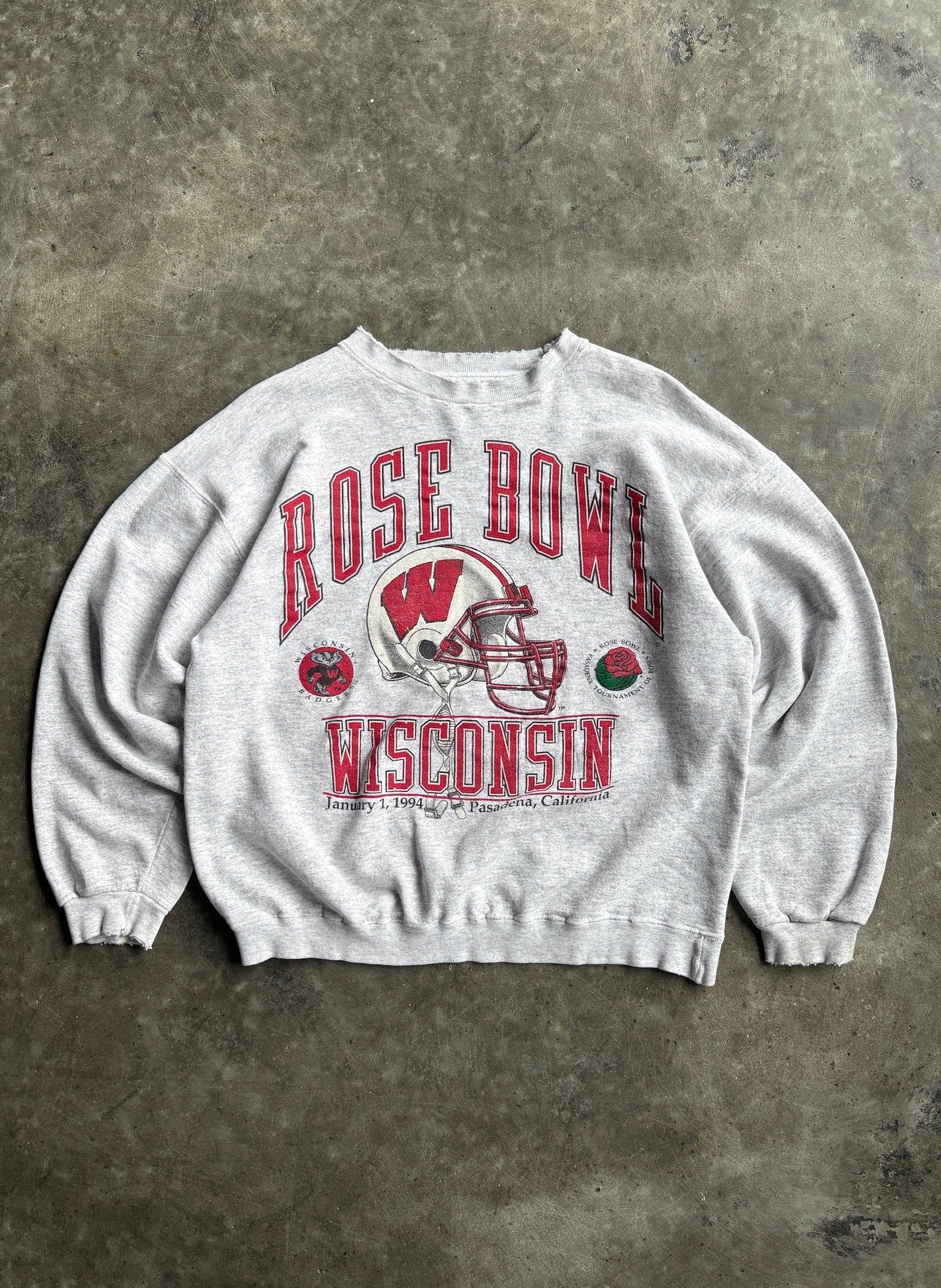 Vintage Grey Rose Bowl Wisconsin Badgers Crew - M