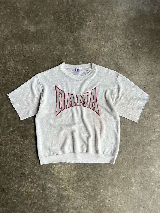 Vintage White Cut Sleeve Bama Crew - L