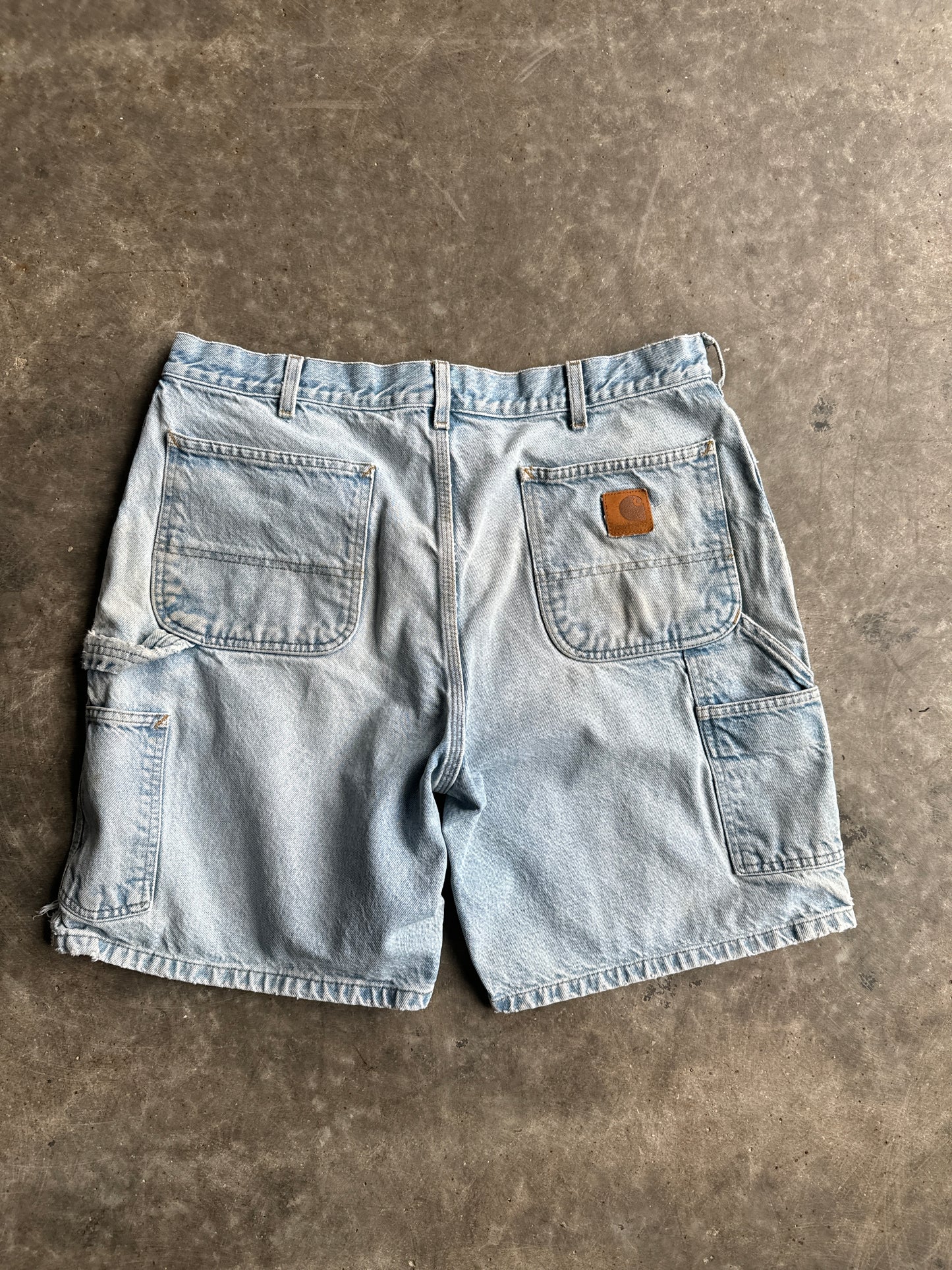 Vintage Light Wash Faded Carhartt Carpenter Denim Shorts - 36