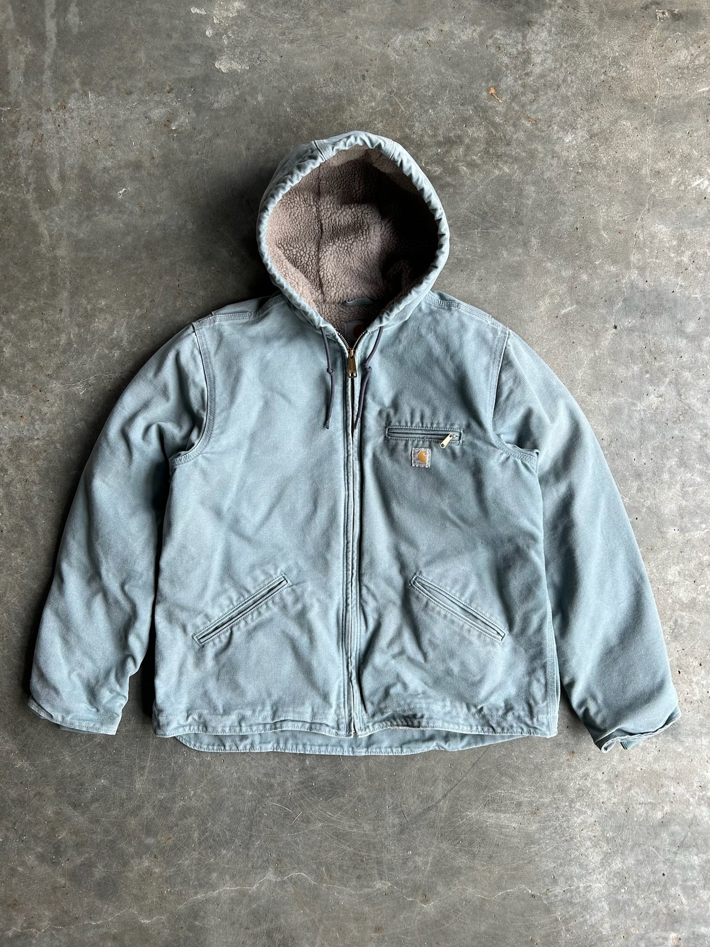 Dusty Blue Fleece Lined Hooded Carhartt Jacket - L