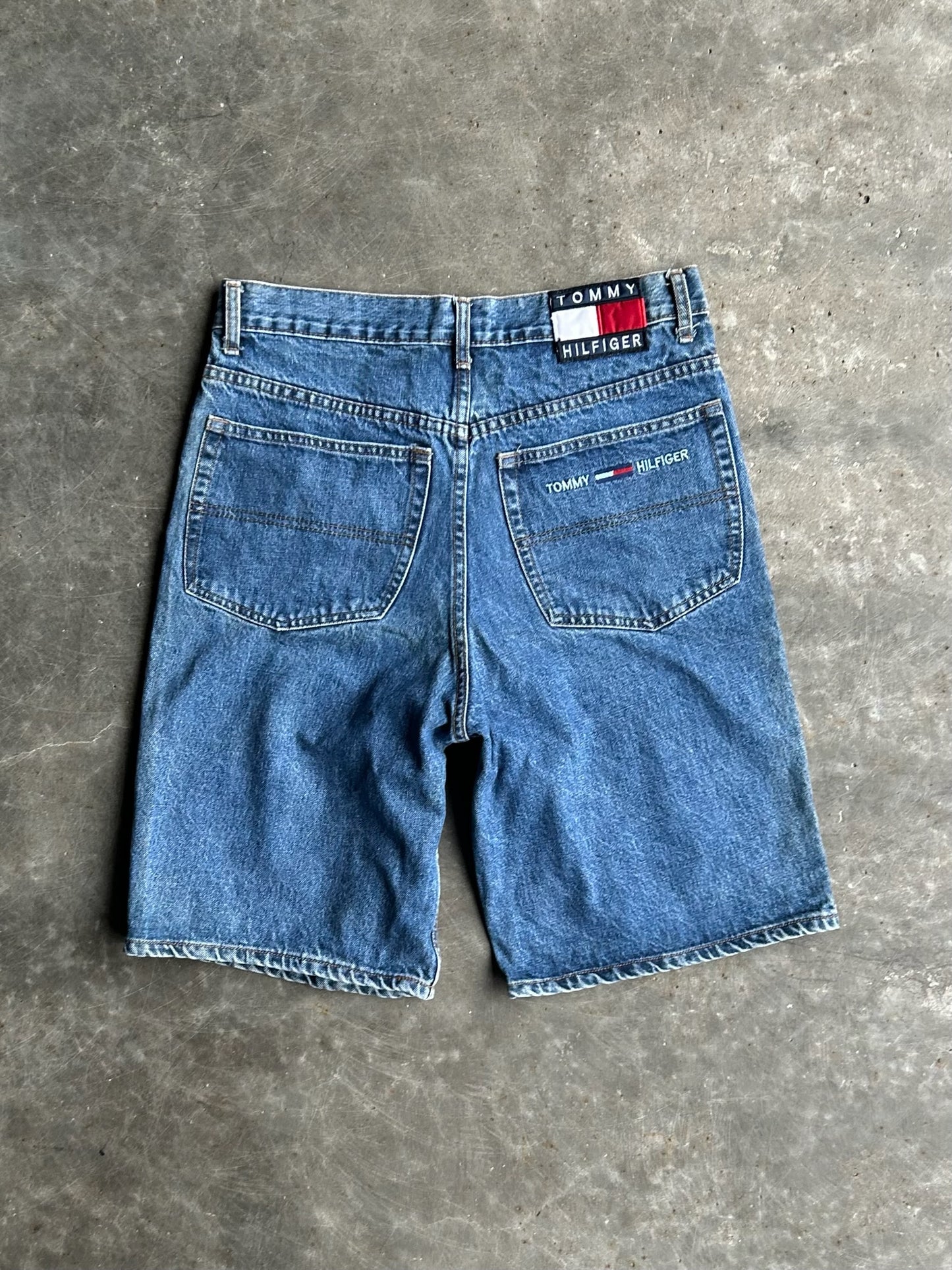 Vintage Faded Dark Wash Tommy Hilfiger Carpenter Denim Shorts - 33