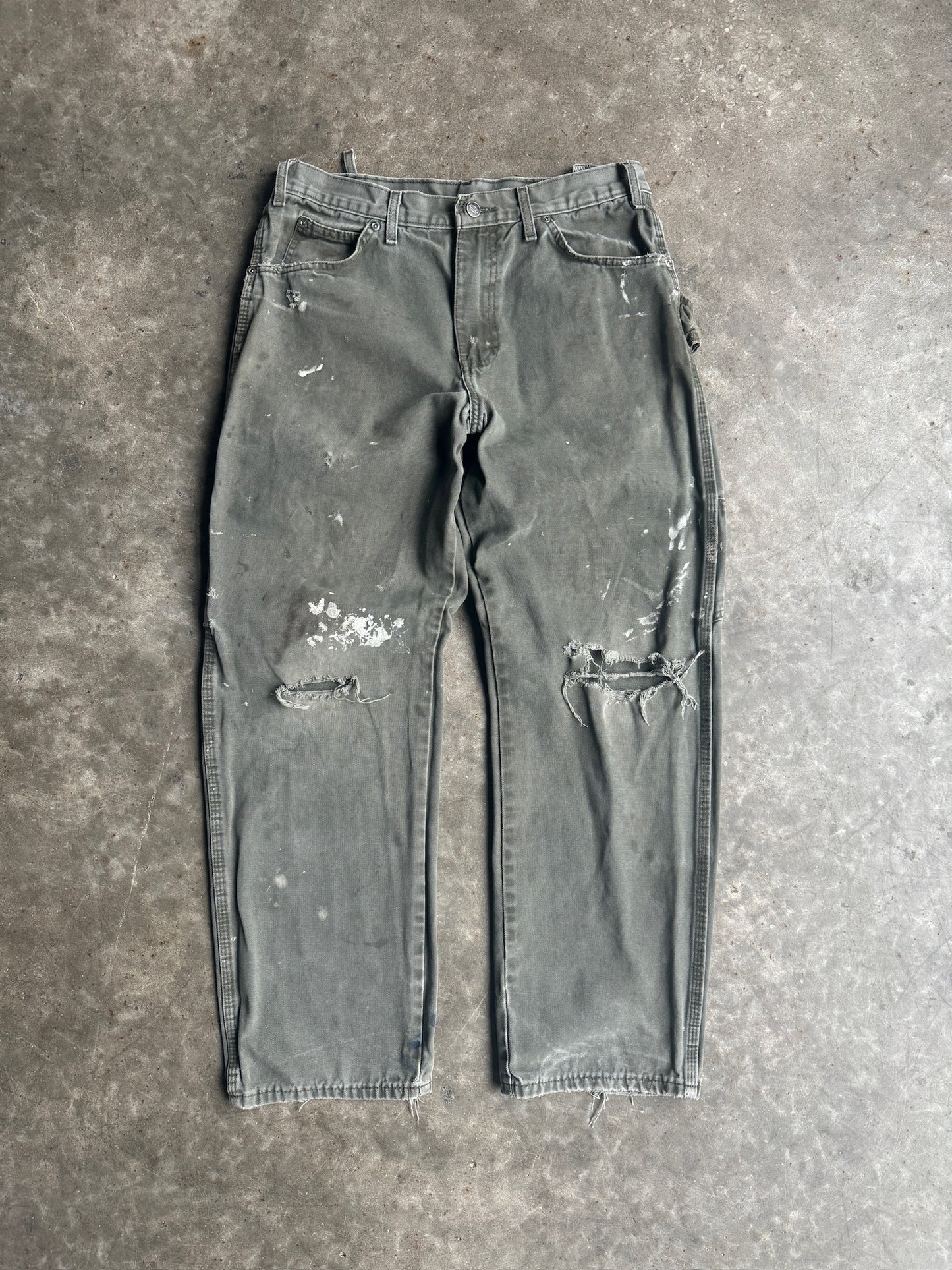 Vintage Distressed Painted Army Green Dickies Carpenter Pants - 32