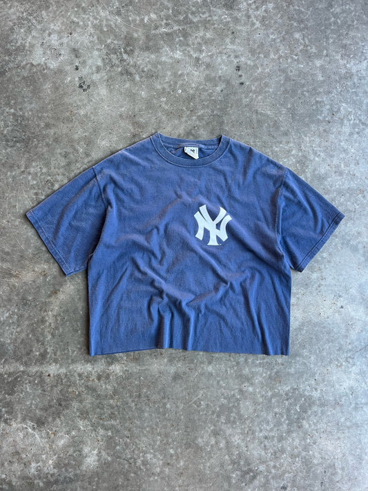 Vintage Navy Cropped Yankees Shirt - XL