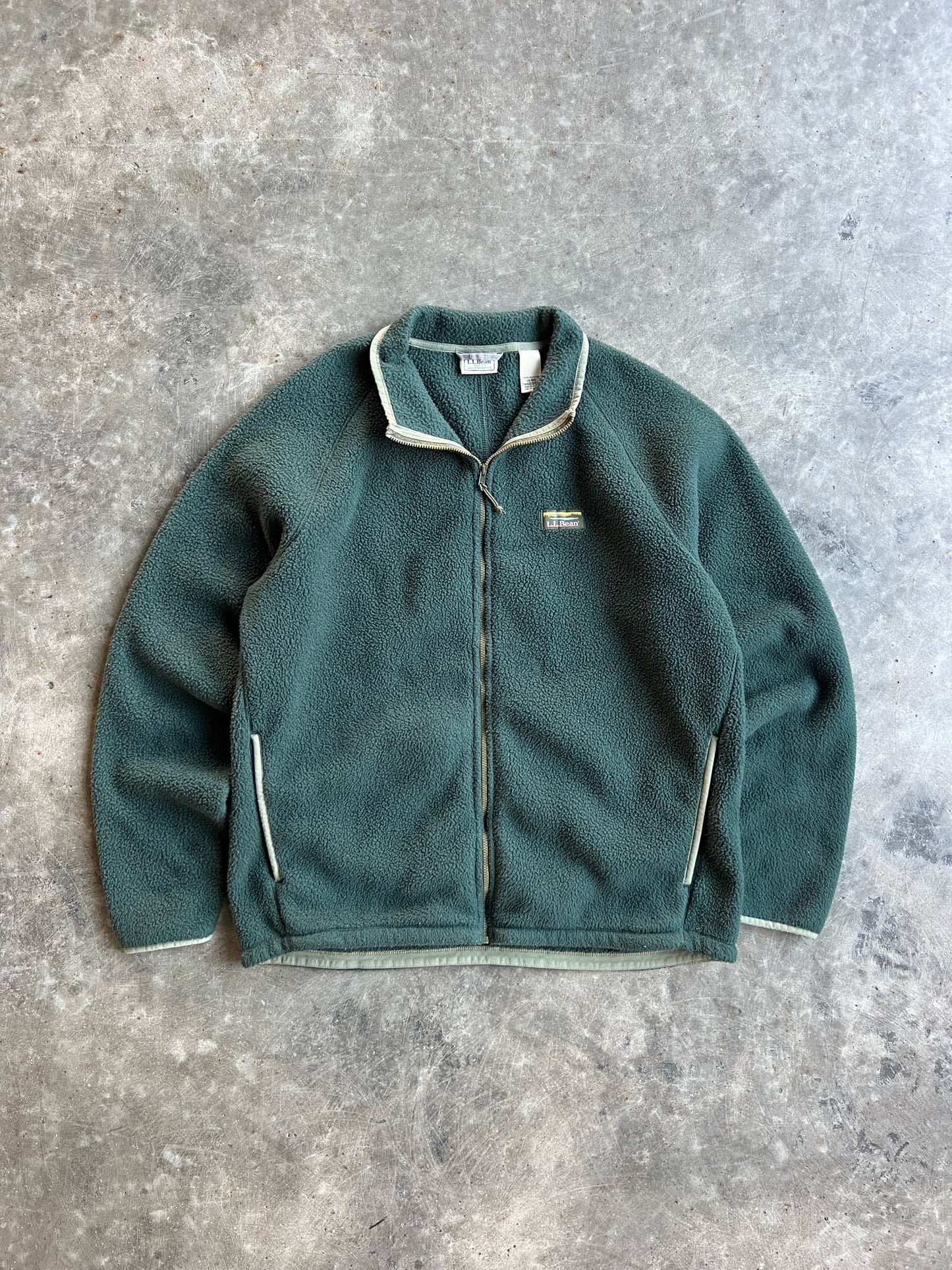 Vintage Dark Green Fleece LL. Bean Zip Up - L