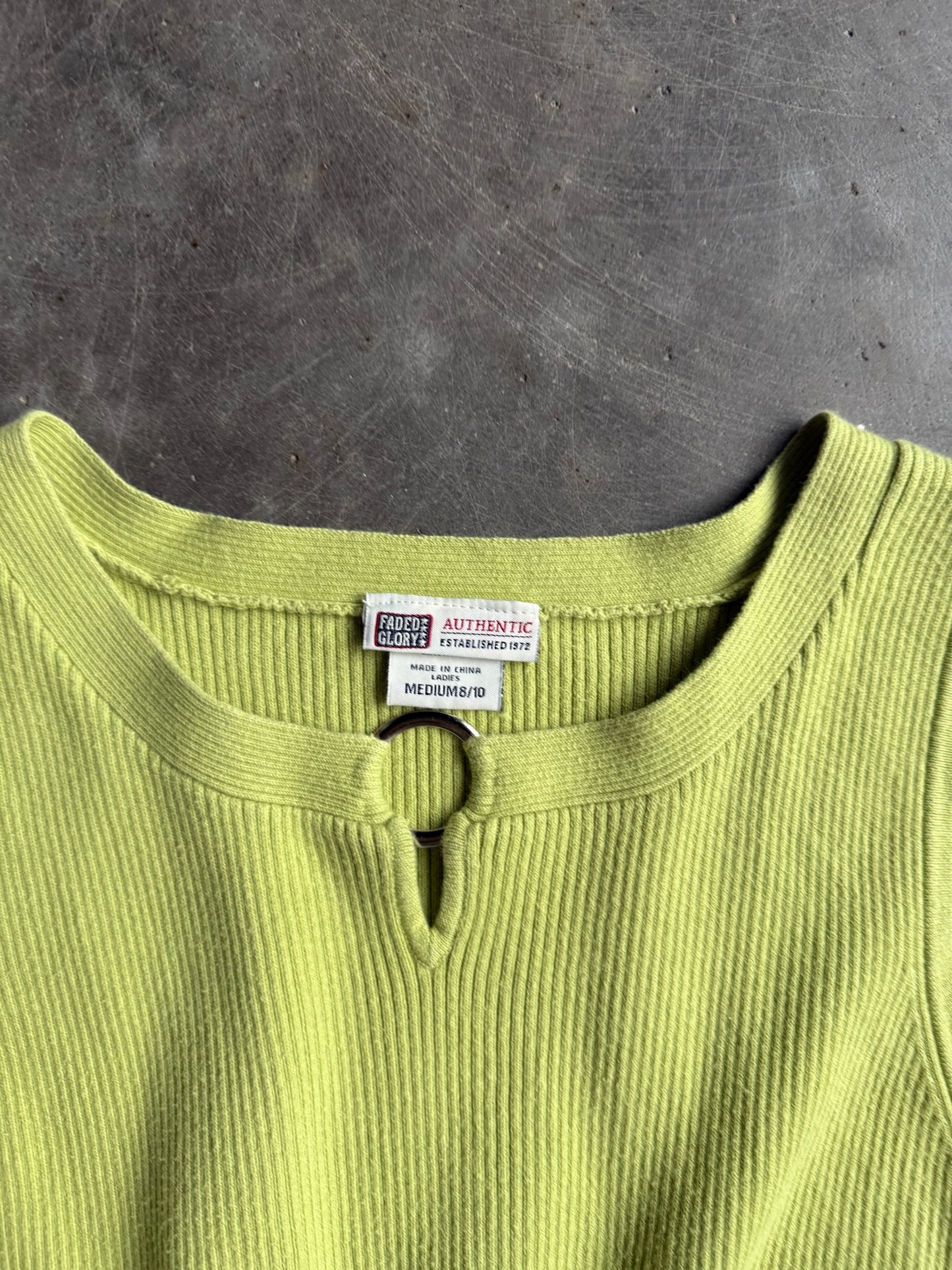 Vintage Lime Green Ribbed Faded Glory Top - M