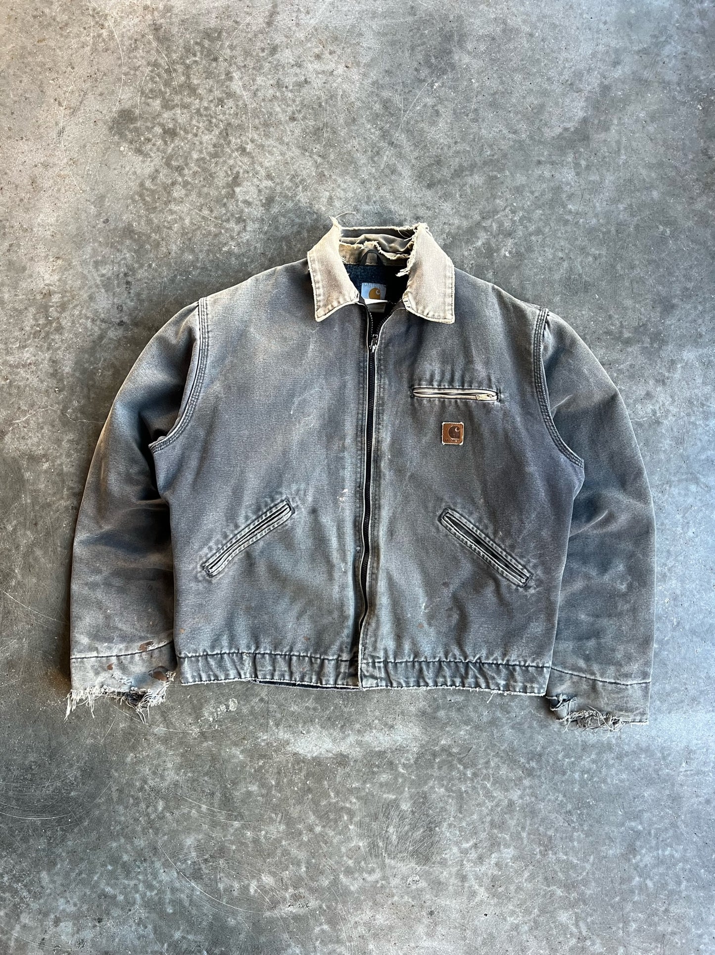 Vintage Distressed Faded Grey Flannel Lined Carhartt Detroit Jacket - L