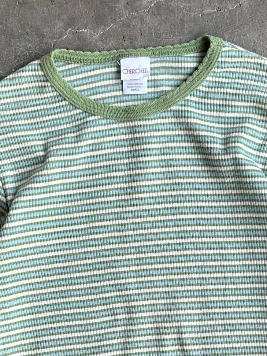 Vintage Cherokee Green Striped Long Sleeve Tee - S