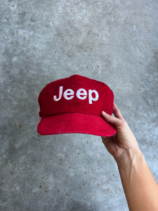 Vintage Red Corduroy Jeep StapBack Hat