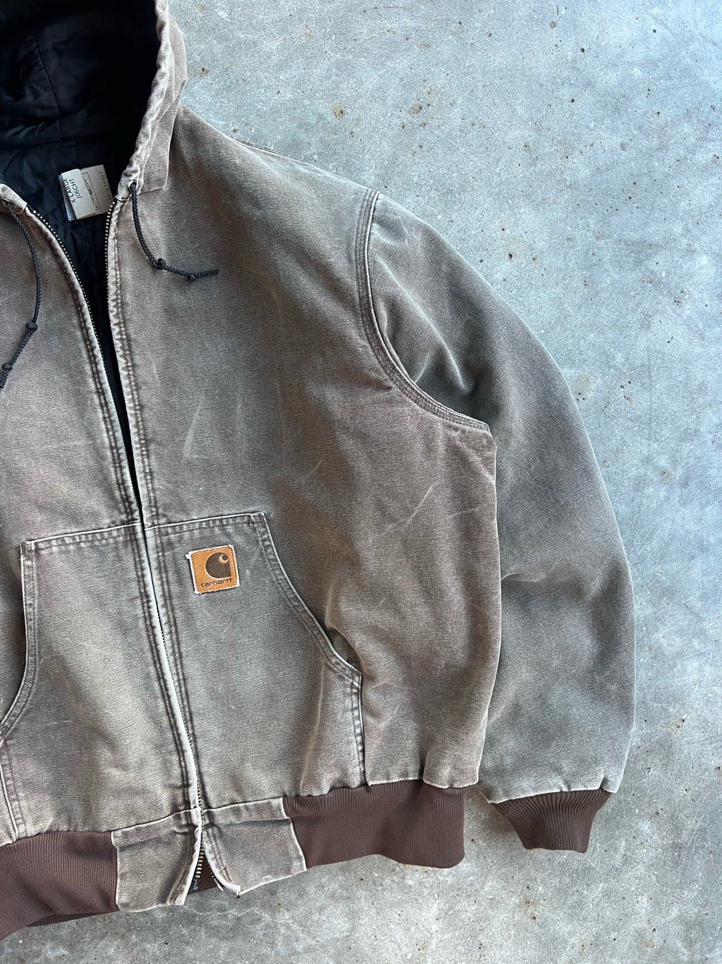 Vintage Light Brown Hooded Carhartt Jacket - XL