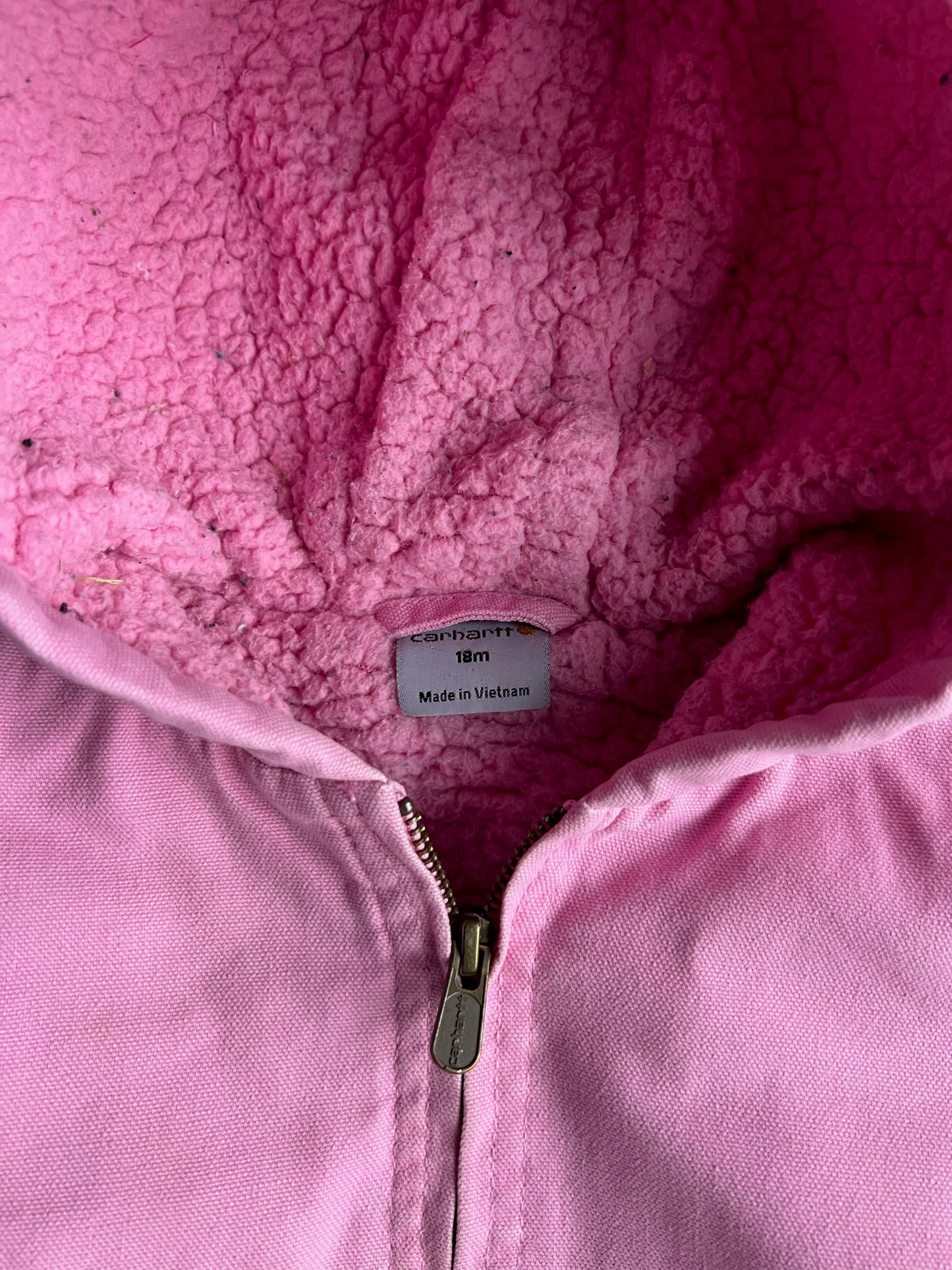 Vintage Baby Pink Sherpa Lined Hooded Carhartt Jacket - 18M