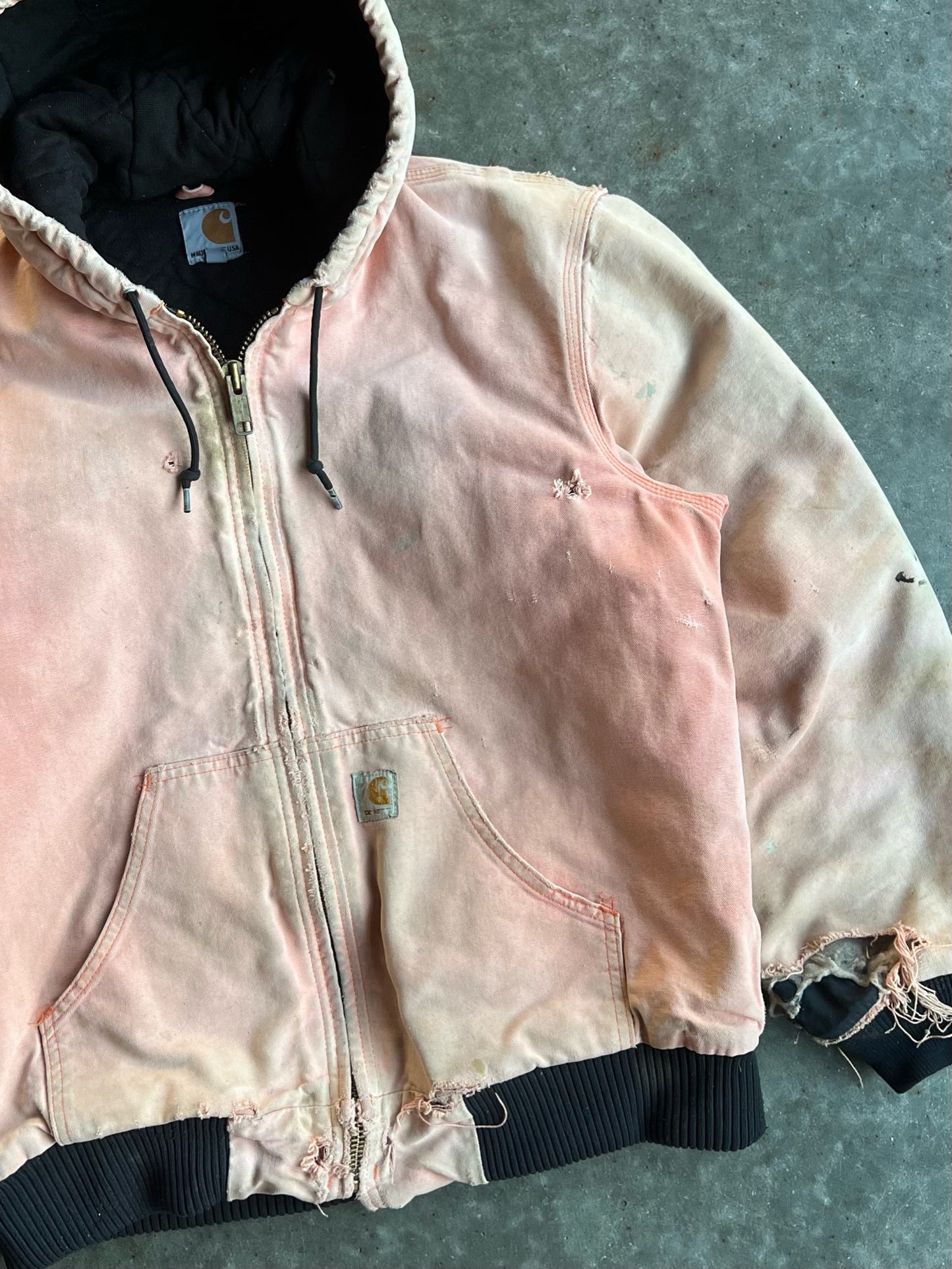 Vintage Distressed Salmon Hooded Carhartt Jacket - M