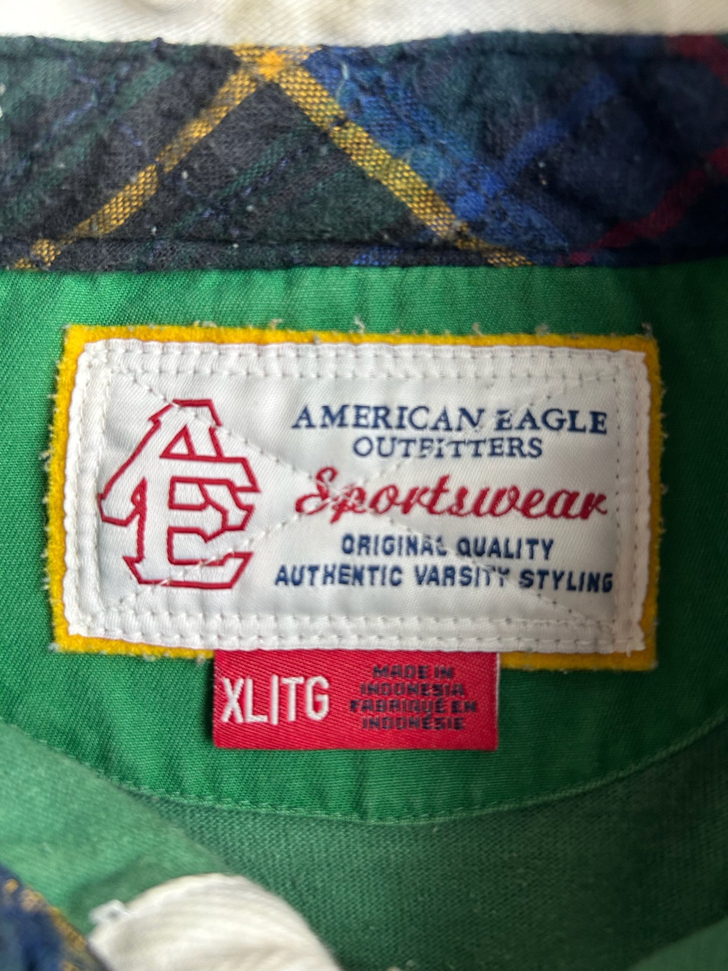 Vintage Green Striped American Eagle Rugby Long Sleeve - XL