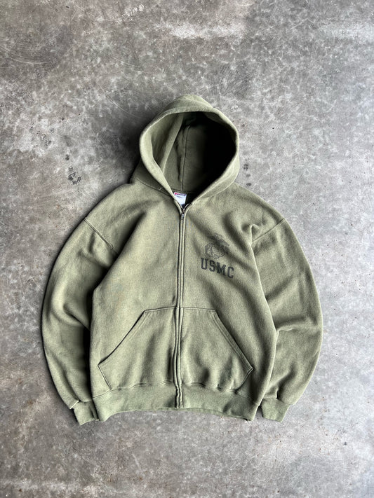 Vintage Army Green US Marine Corp Zip Up Hoodie - M