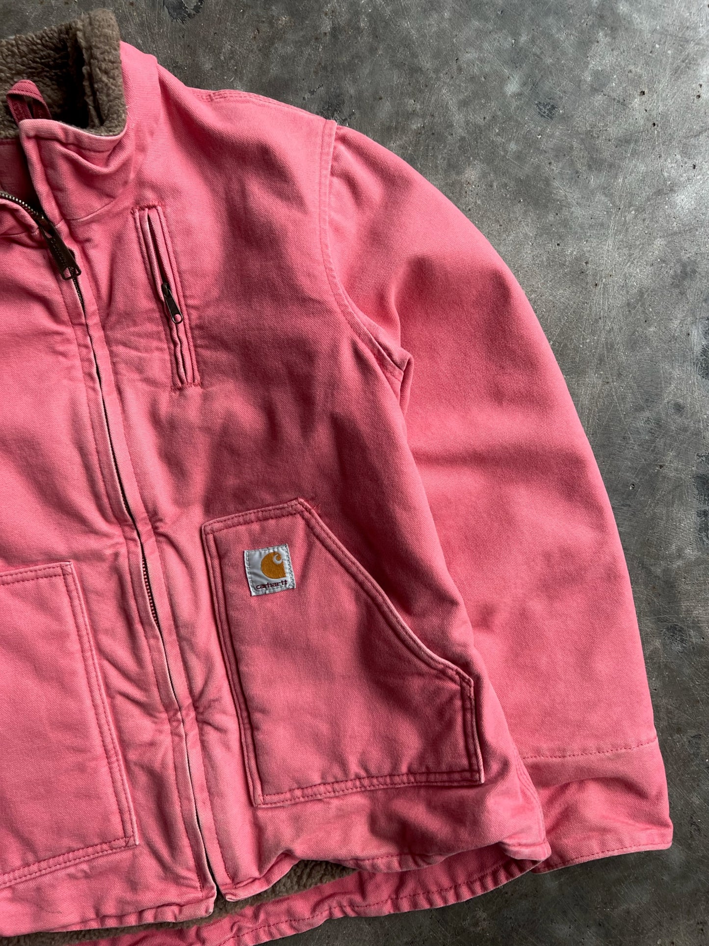 Vintage Pink Fleece Lined Hooded   Carhartt Jacket - L