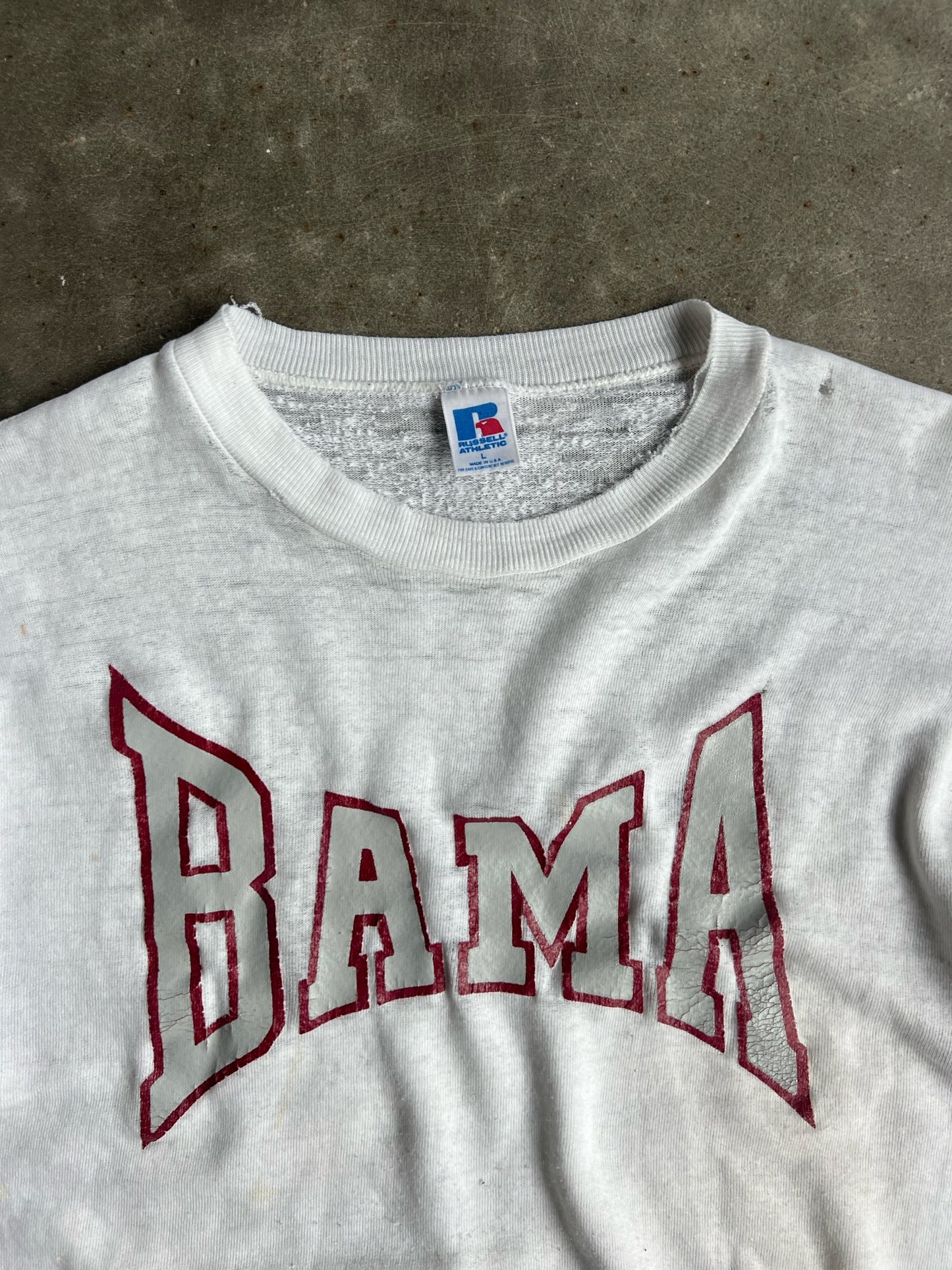 Vintage White Cut Sleeve Bama Crew - L