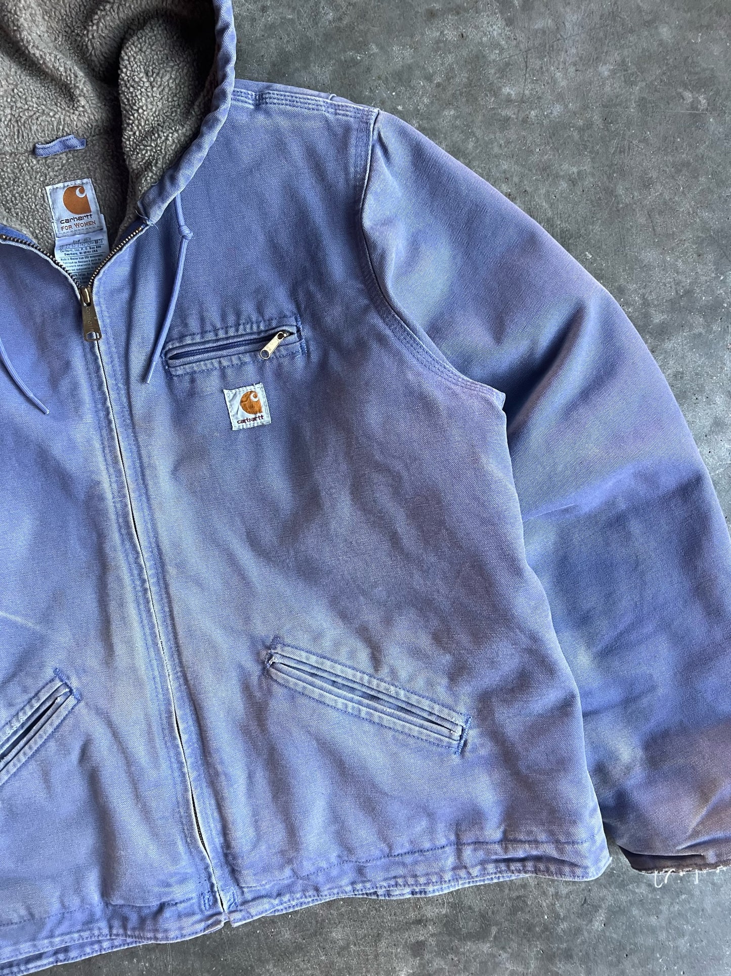 Vintage Faded Purple Sherpa Lined Hooded Carhartt Jacket - L