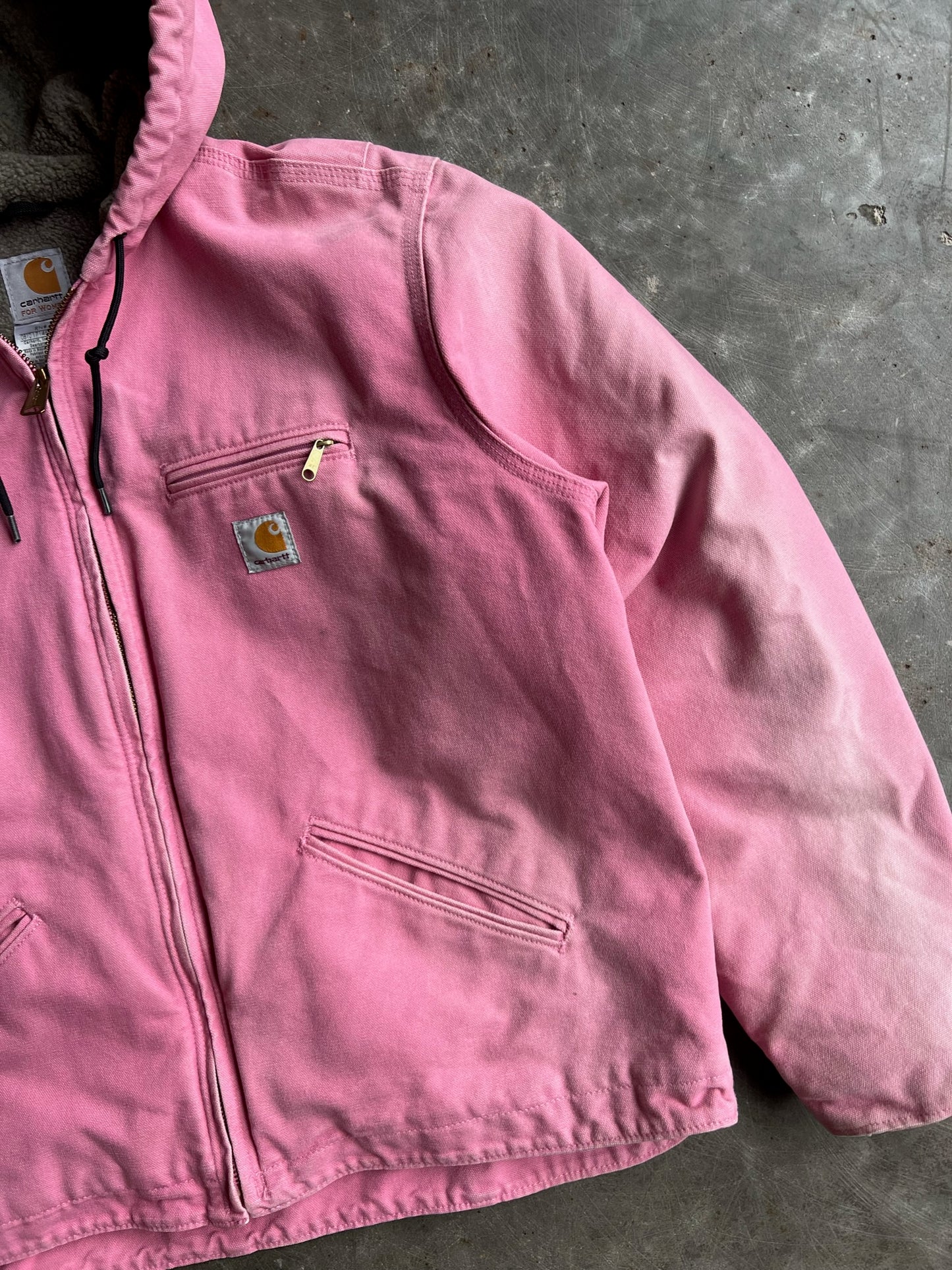 Vintage Baby Pink Sherpa Lined Hooded Carhartt Jacket - XL