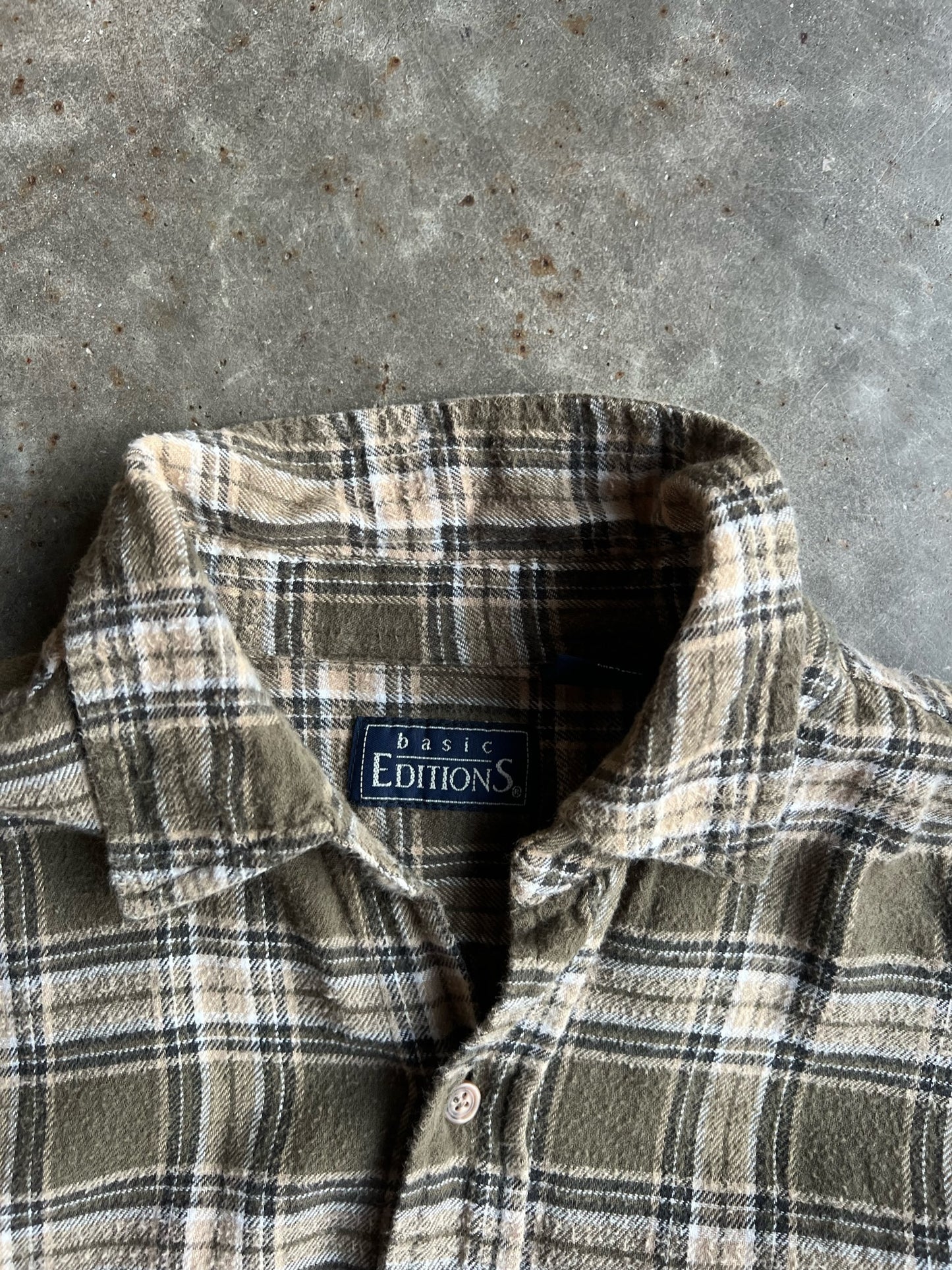 Vintage Olive Green Cropped Flannel - M