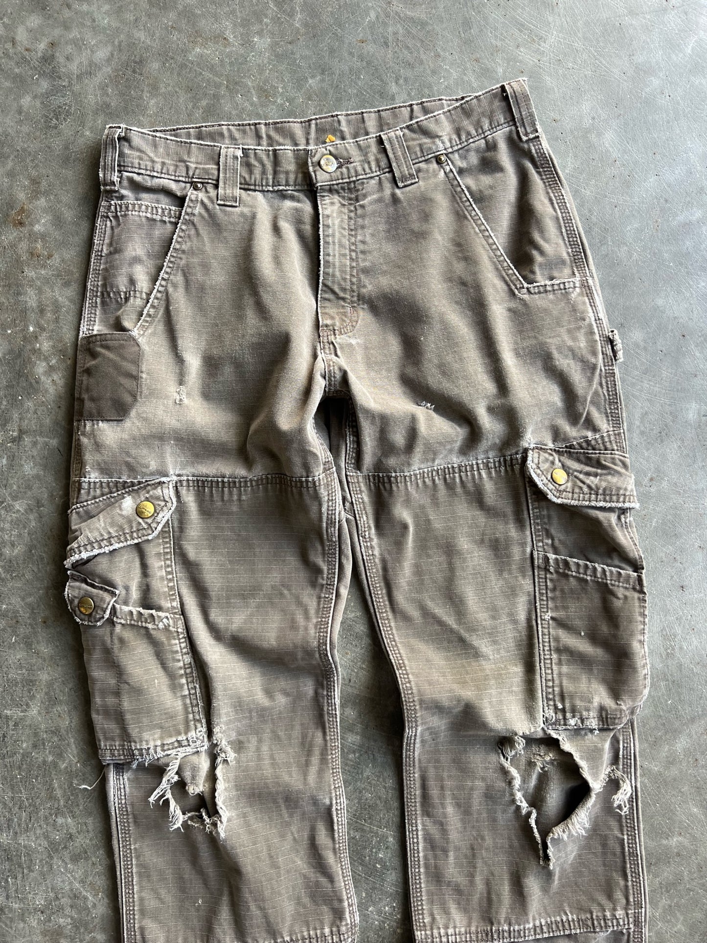 Vintage Faded Brown Distressed Carhartt Double Knee Pants - 33