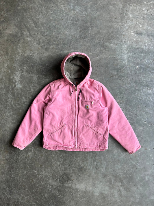 Baby Pink Sherpa Lined Hooded Carhartt Jacket - L